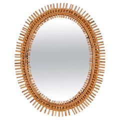 French Riviera Oval Mirror in Bamboo, Rattan, Wicker, Franco Albini, Italy 1960