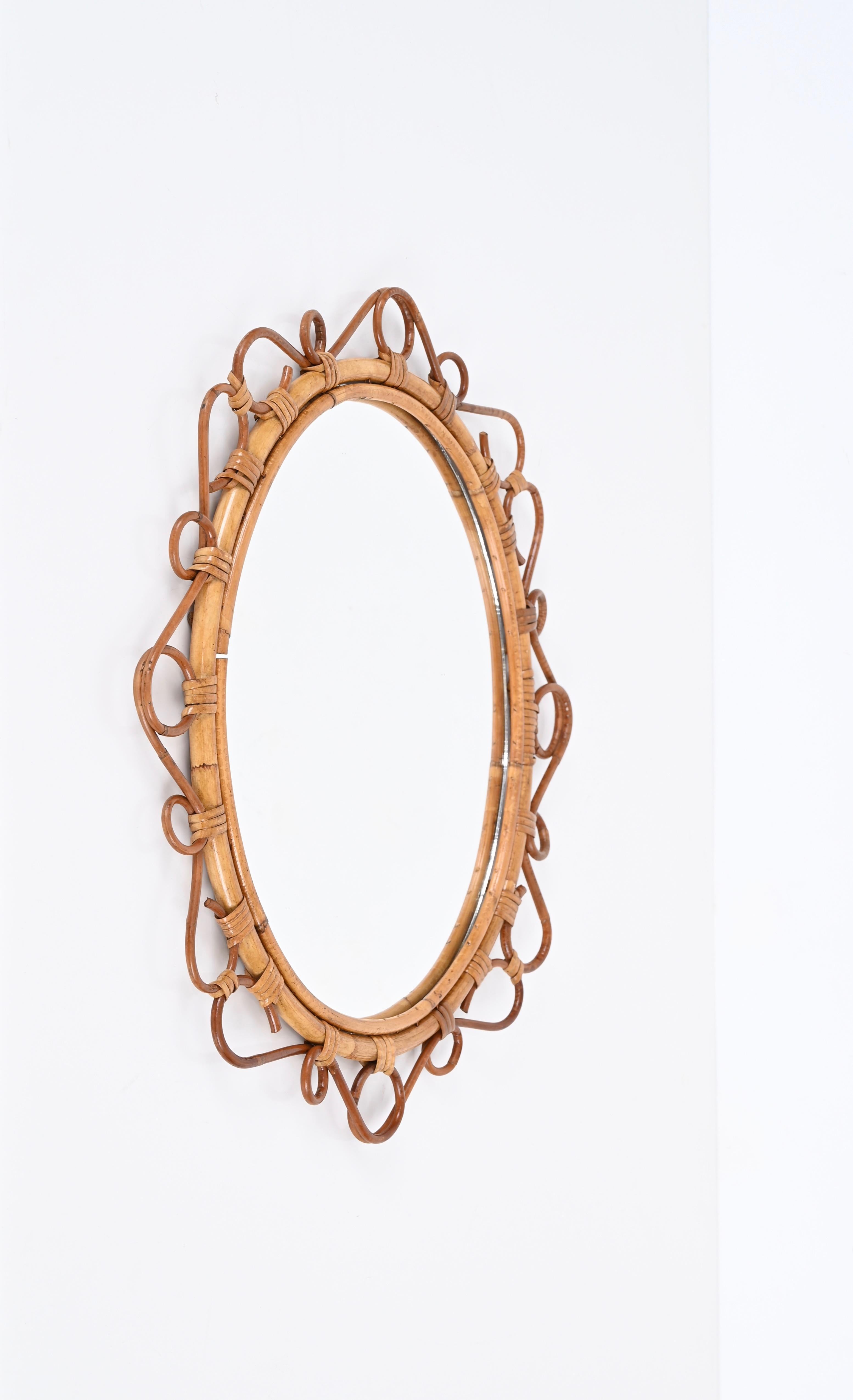 French Riviera Oval Mirror in Rattan, Bamboo and Wicker, Italy 1970s 3