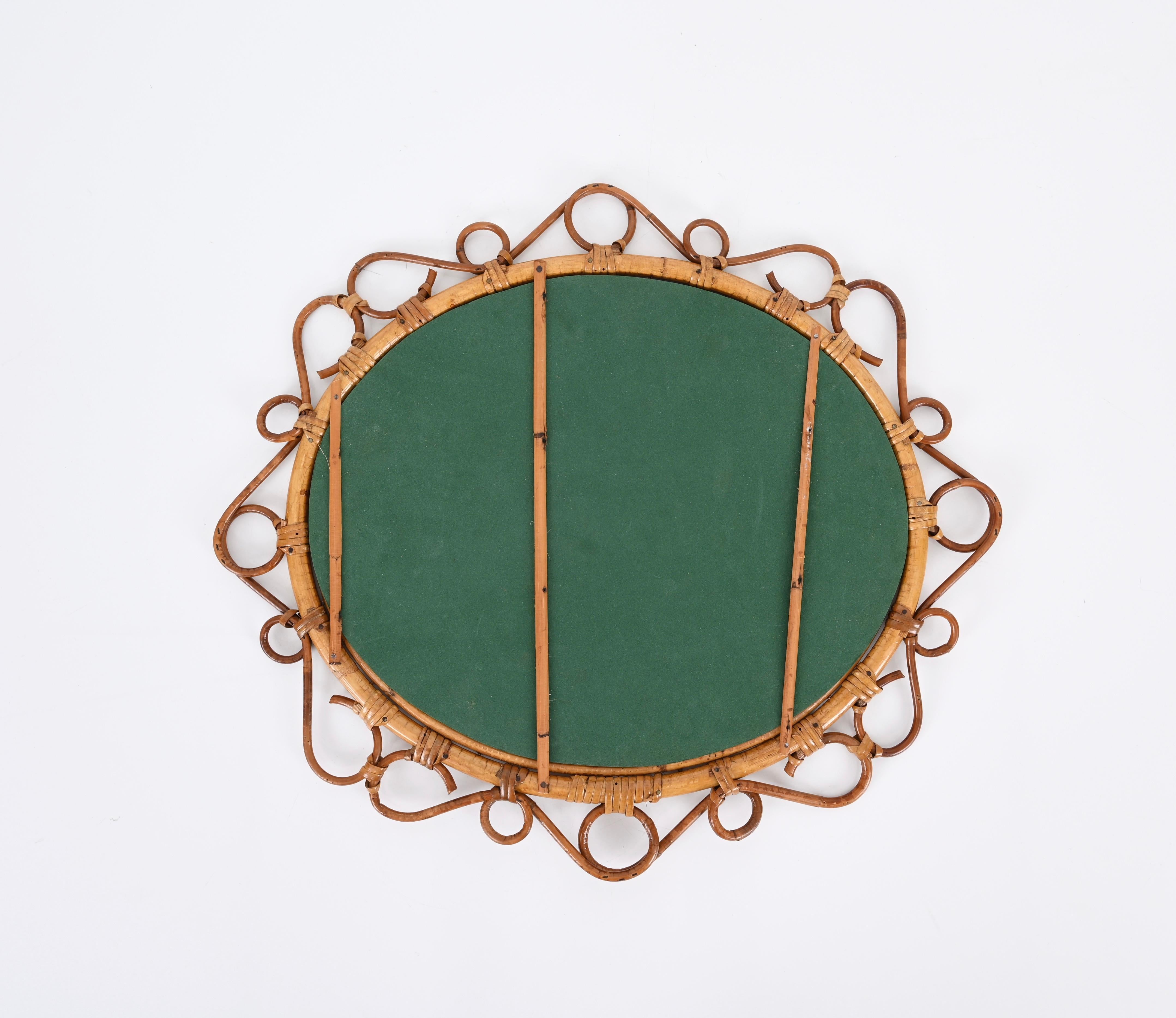 French Riviera Oval Mirror in Rattan, Bamboo and Wicker, Italy 1970s 6