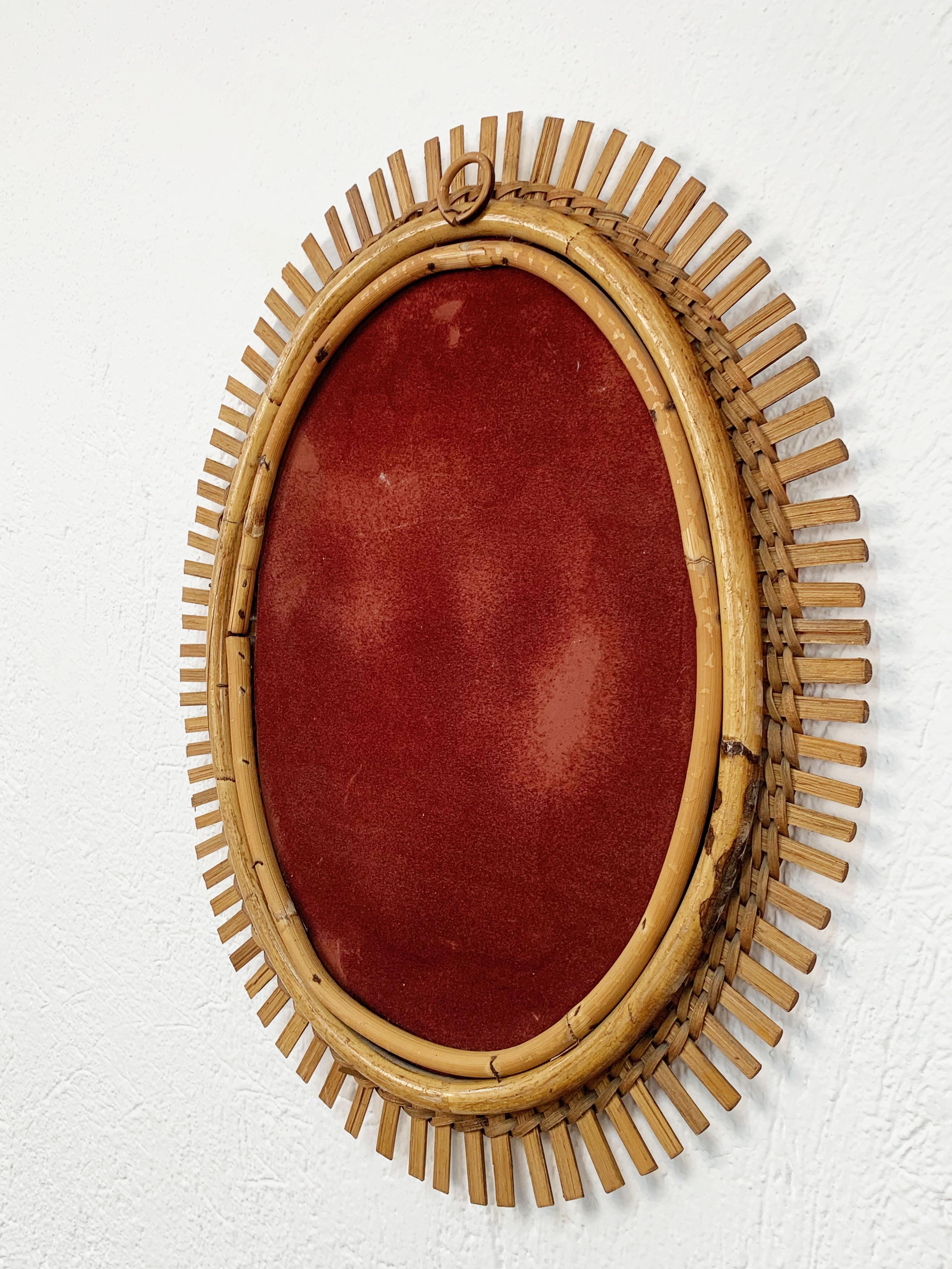 French Riviera Oval Wall Mirror in Bamboo and Rattan, 1960s Midcentury 8