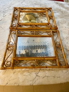 Französische Riviera-Spiegelpaar aus Bambus mit Rattan original, 1960er Jahre