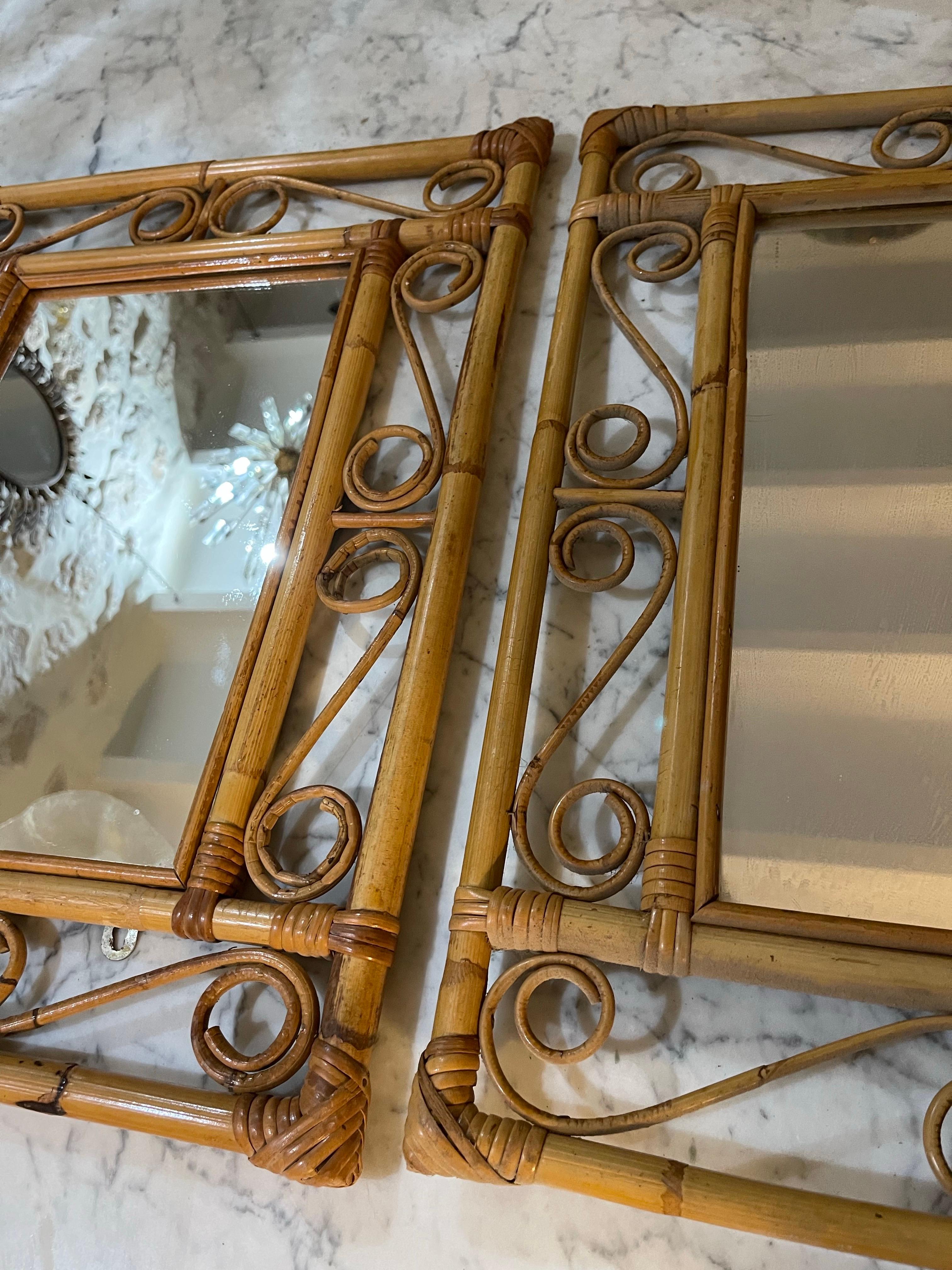 Riviera francesa par espejo Bambú con ratán original , años 60 Francés en venta