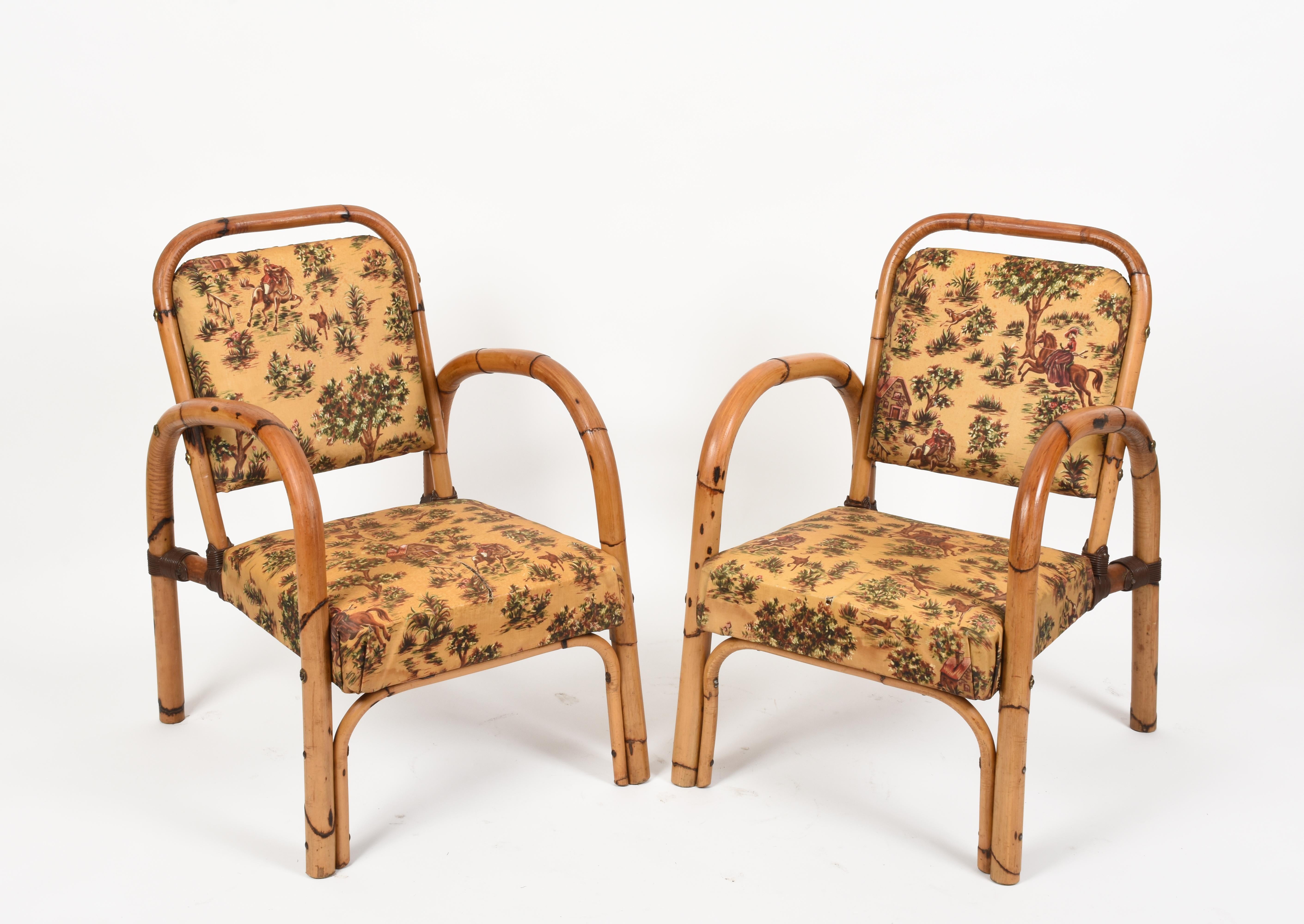 French Riviera Pair of Bamboo Armchairs by Dal Vera, Italy 1950s In Good Condition In Roma, IT