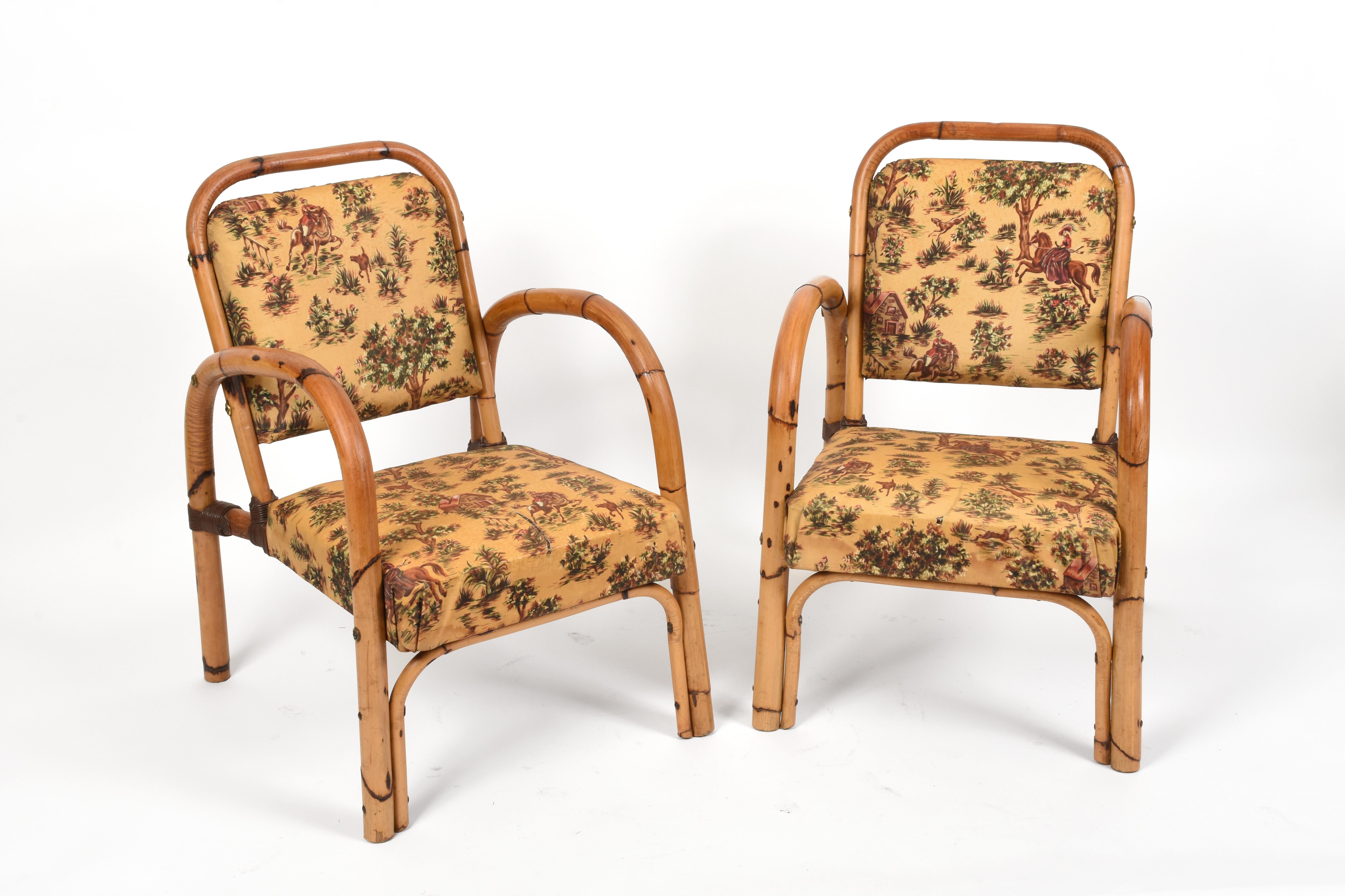 20th Century French Riviera Pair of Bamboo Armchairs by Dal Vera, Italy 1950s