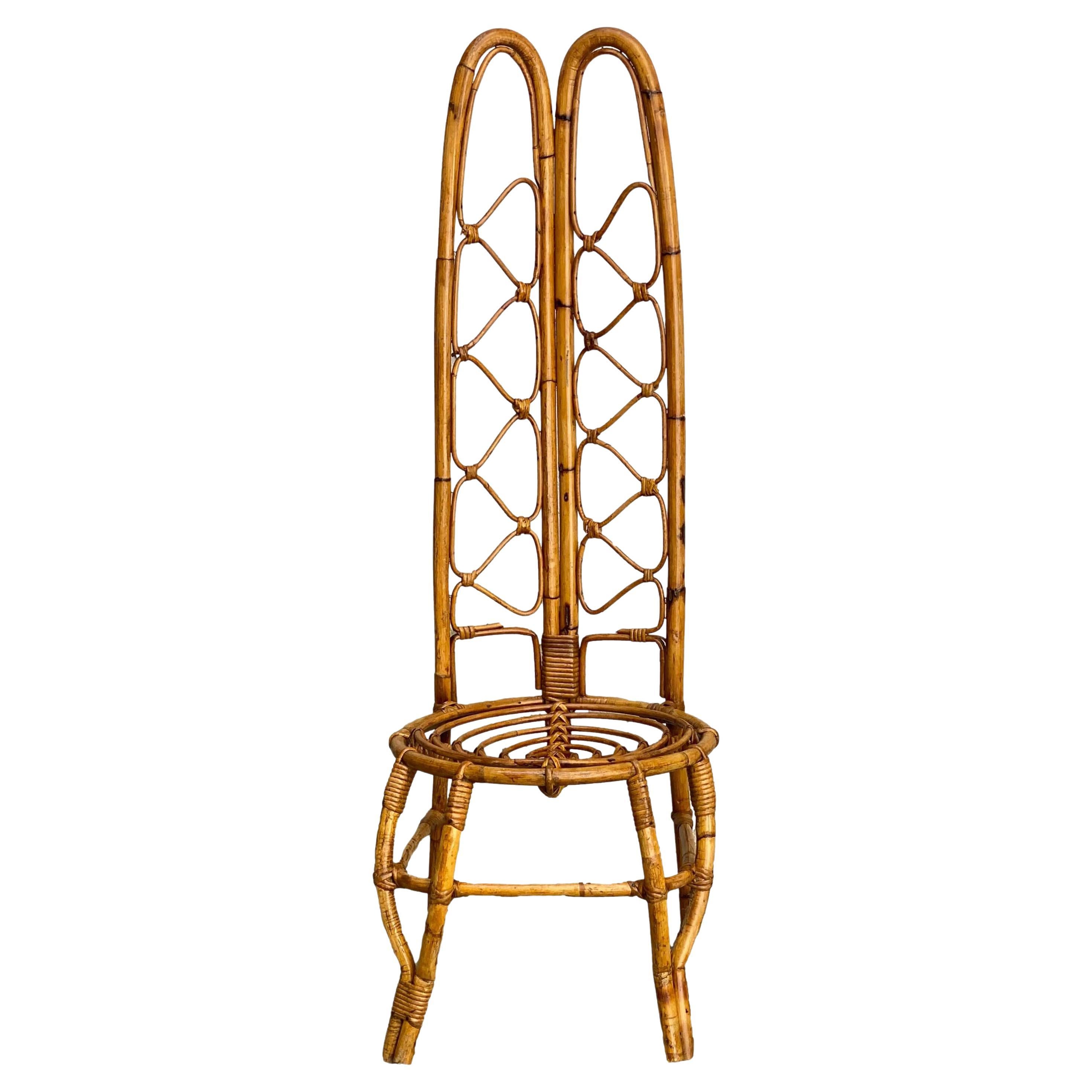 French Riviera Rattan and Bamboo Chair, France, 1960s For Sale