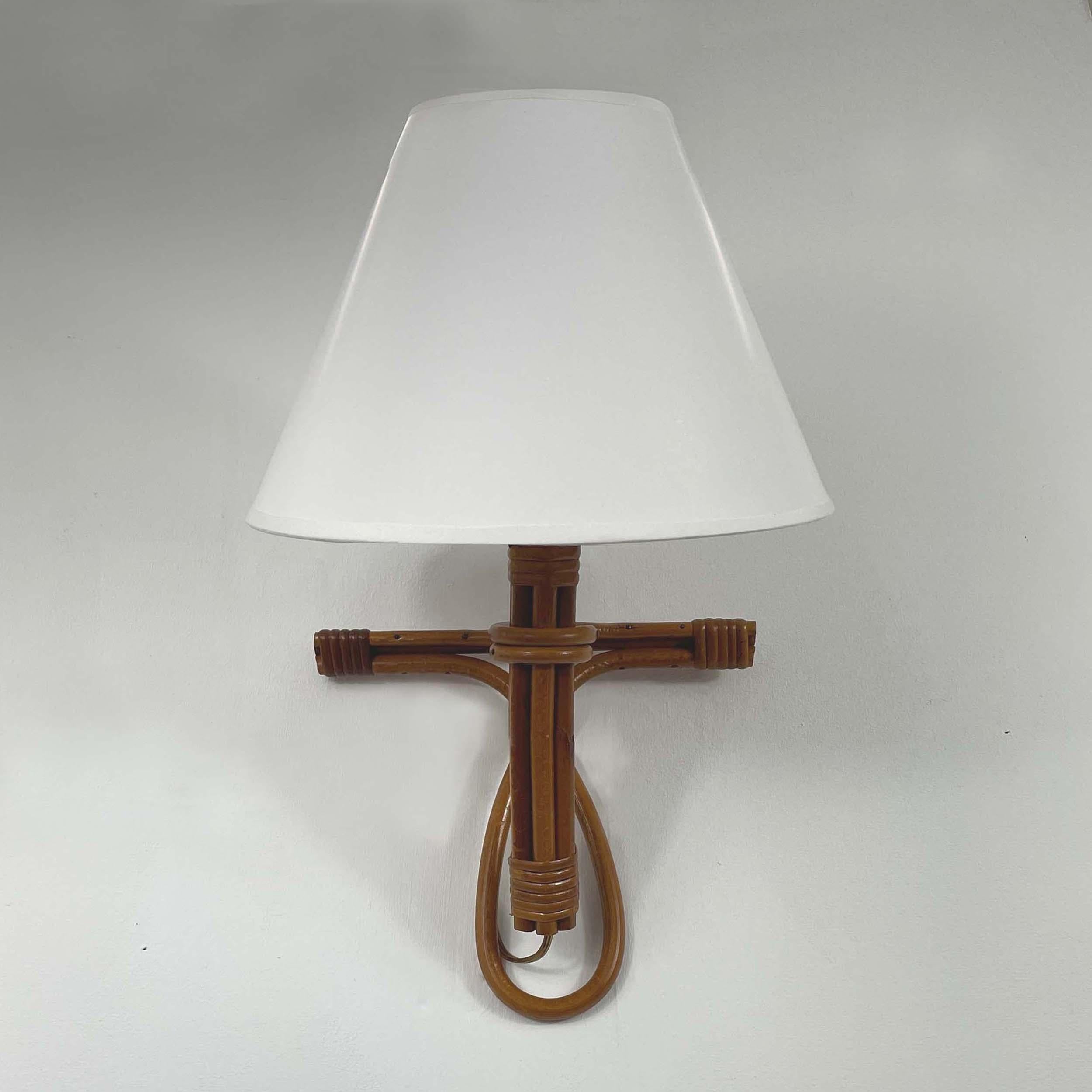 French Riviera Rattan Bamboo and Wicker Sconce, Louis Sognot, France 1960s For Sale 2