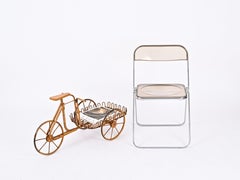 French Riviera Rattan Bicycle Shaped Magazine Rack or Plant Holder, Italy 1960s