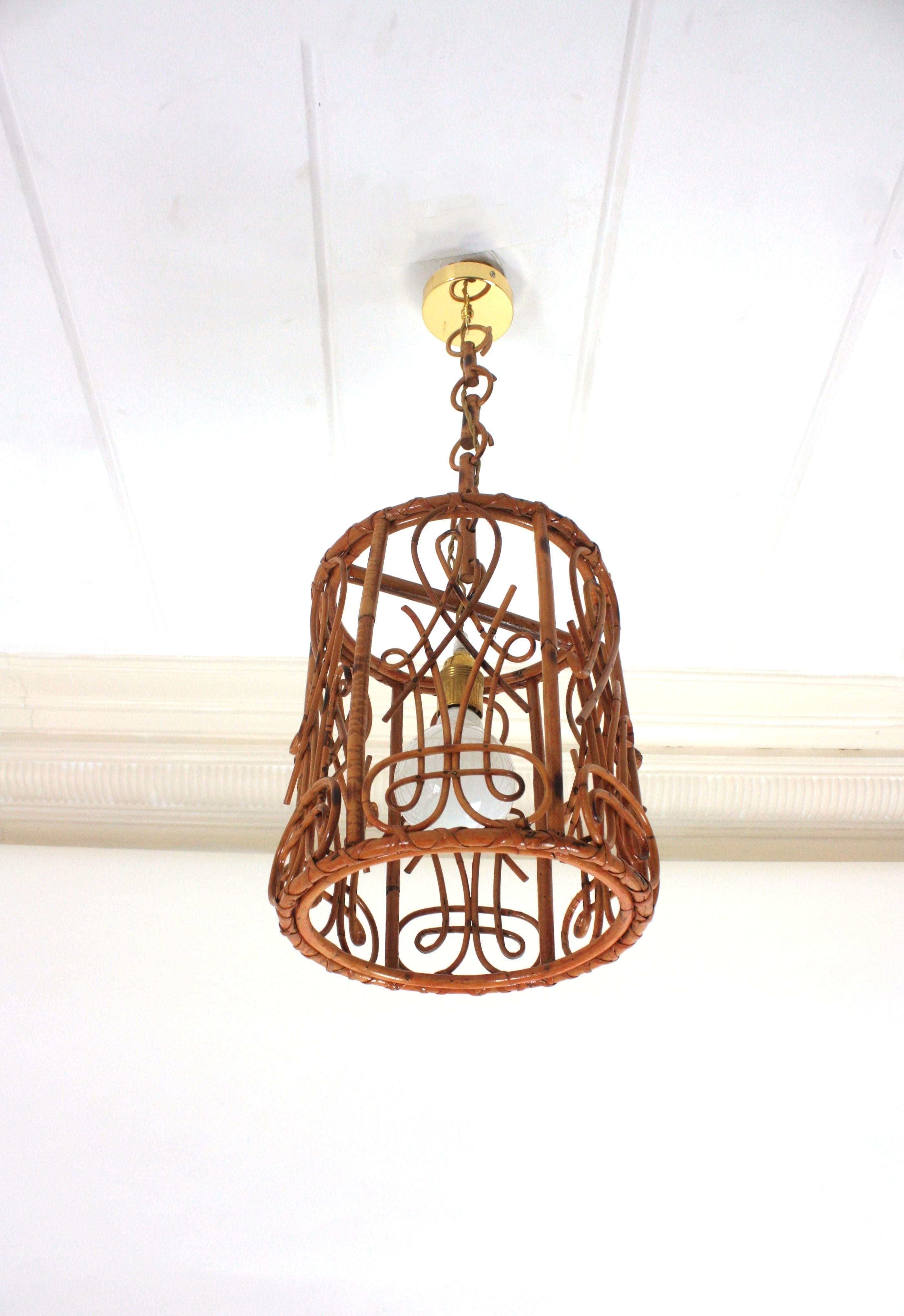 Lampada a sospensione a cilindro da soffitto in rattan della Costa Azzurra, anni '60 in vendita 7