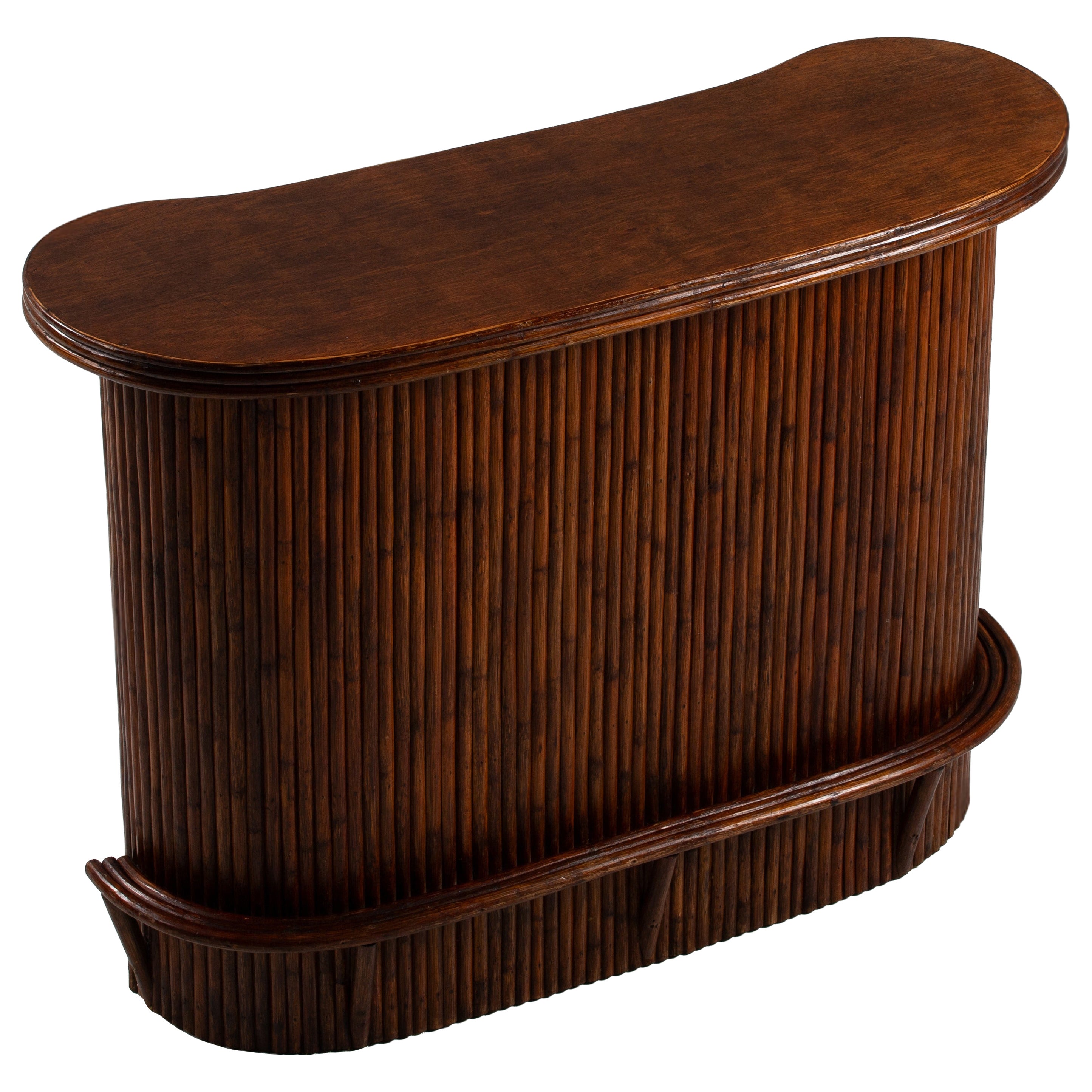 Côte d'Azur - Meuble-bar demi-lune en rotin, années 1940