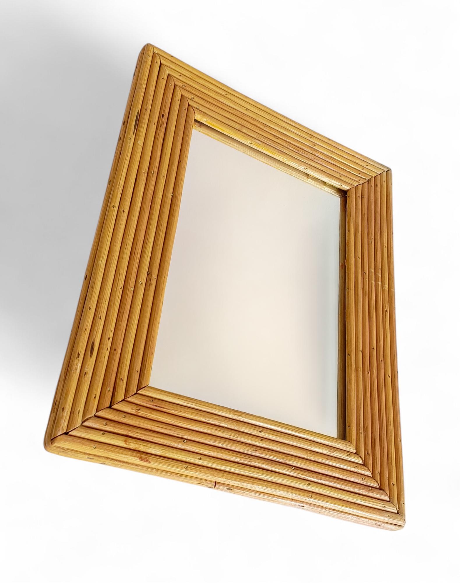 Milieu du XXe siècle Miroir en rotin de la Côte d'Azur dans le style de Vivai del Sud, France, années 1960 en vente