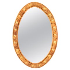 Miroir ovale en rotin de la Côte d'Azur, cadre avec détails en nœuds