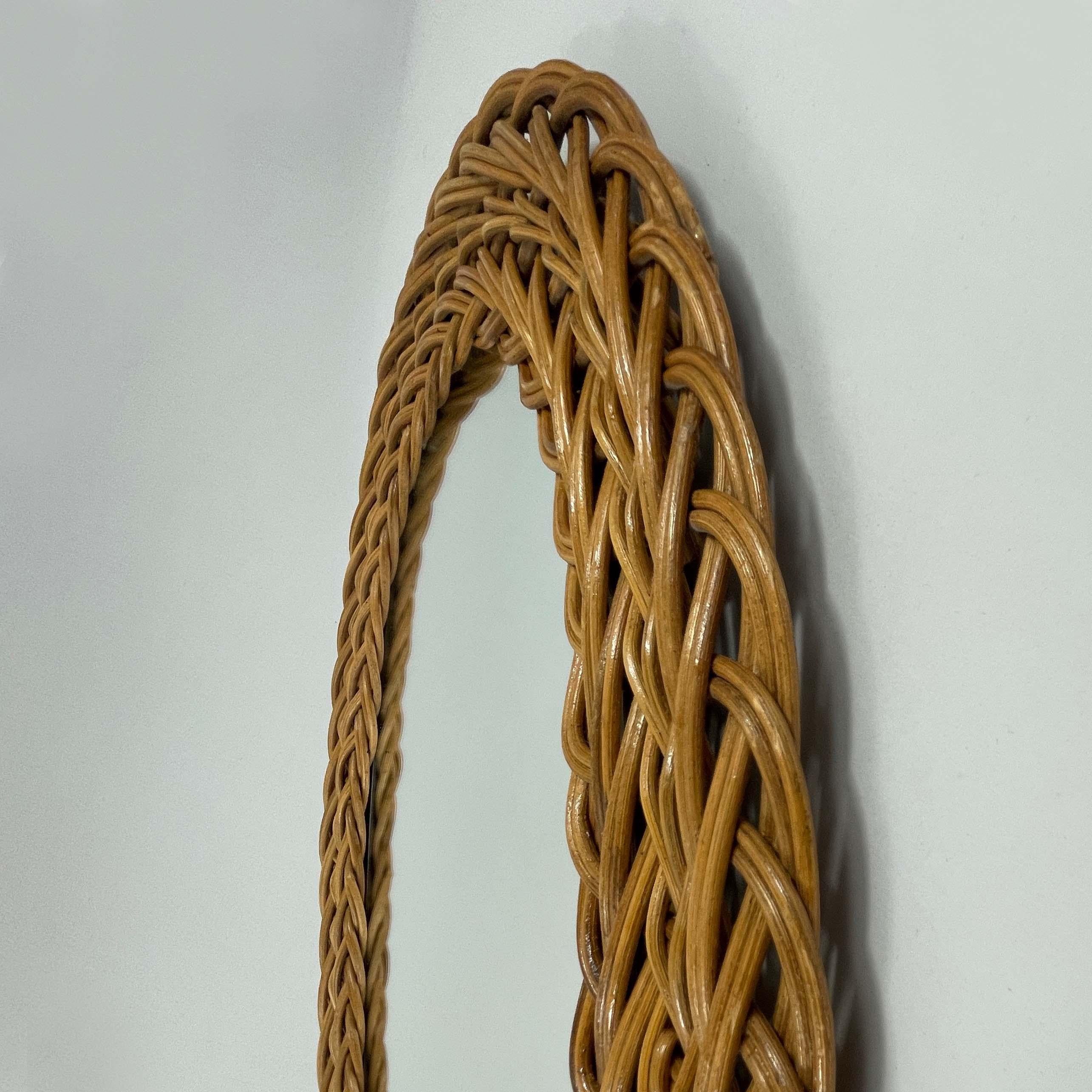 French Riviera Rattan Oval Wall Mirror, France 1960s For Sale 1