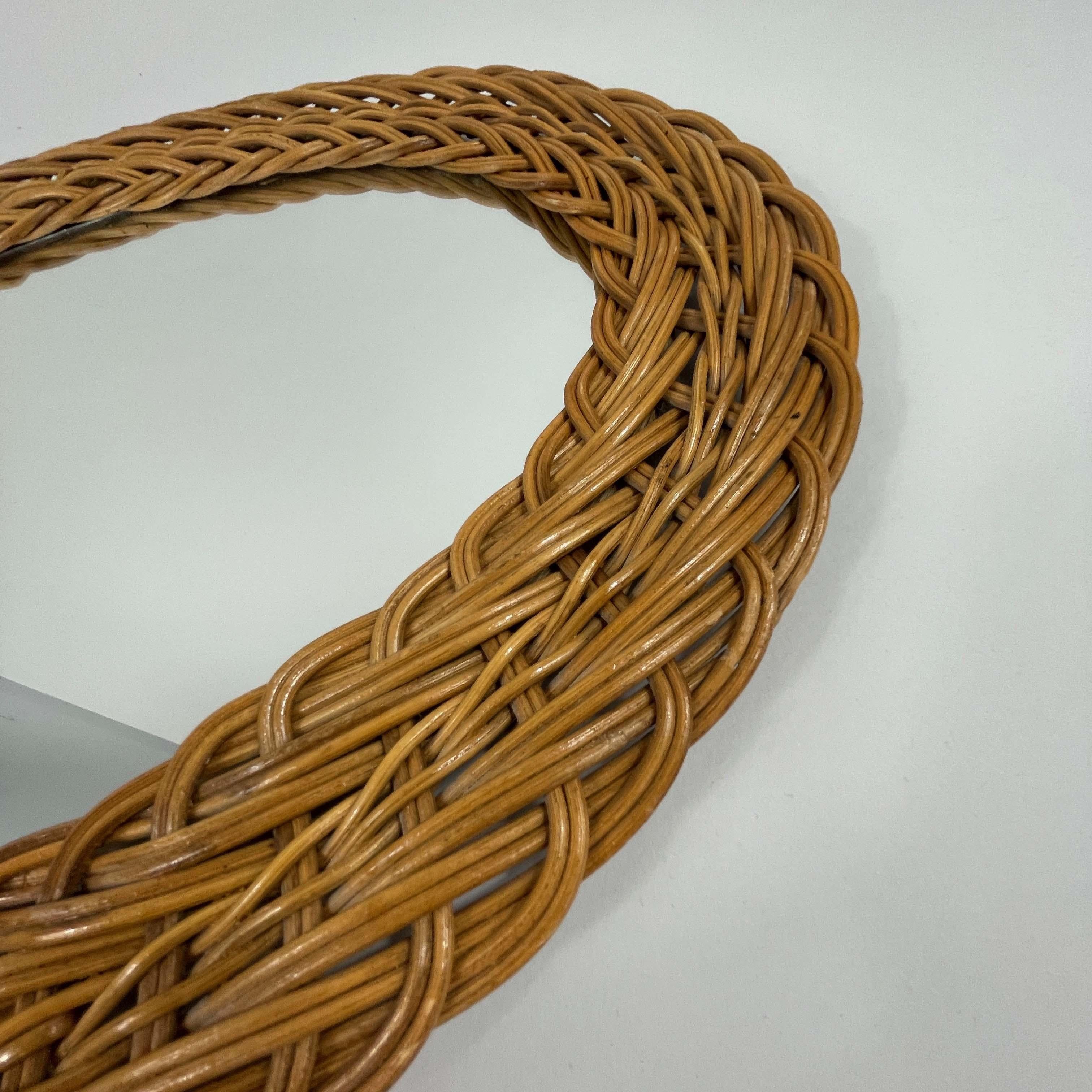 French Riviera Rattan Oval Wall Mirror, France 1960s For Sale 2