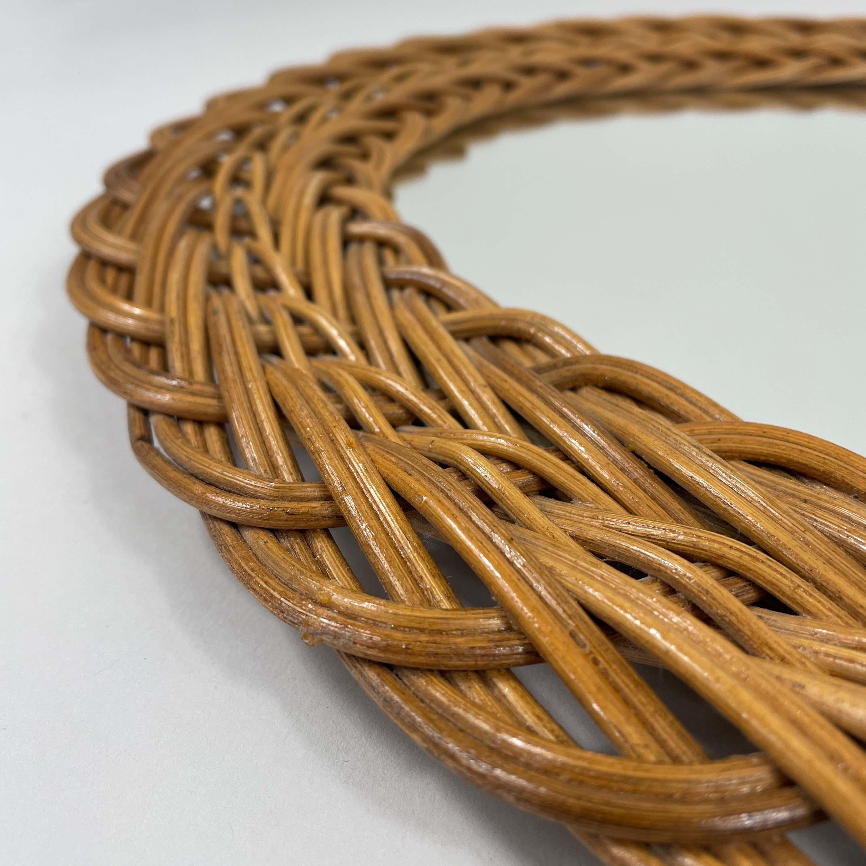 French Riviera Rattan Oval Wall Mirror, France 1960s For Sale 3