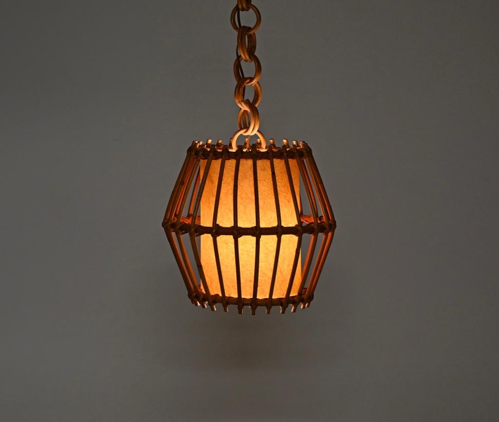 French Riviera Rattan, Parchment and Wicker Chandelier, Sognot, France, 1960s For Sale 5