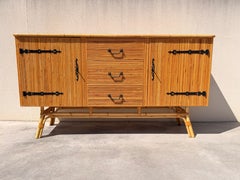French Riviera Rattan Sideboard, Design by Adrien Audoux & Frida Minnet, 1960s