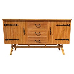 French Riviera Rattan Sideboard, Design by Adrien Audoux & Frida Minnet, 1960s