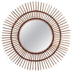 French Riviera Rattan Sunburst Mirror, 1960s