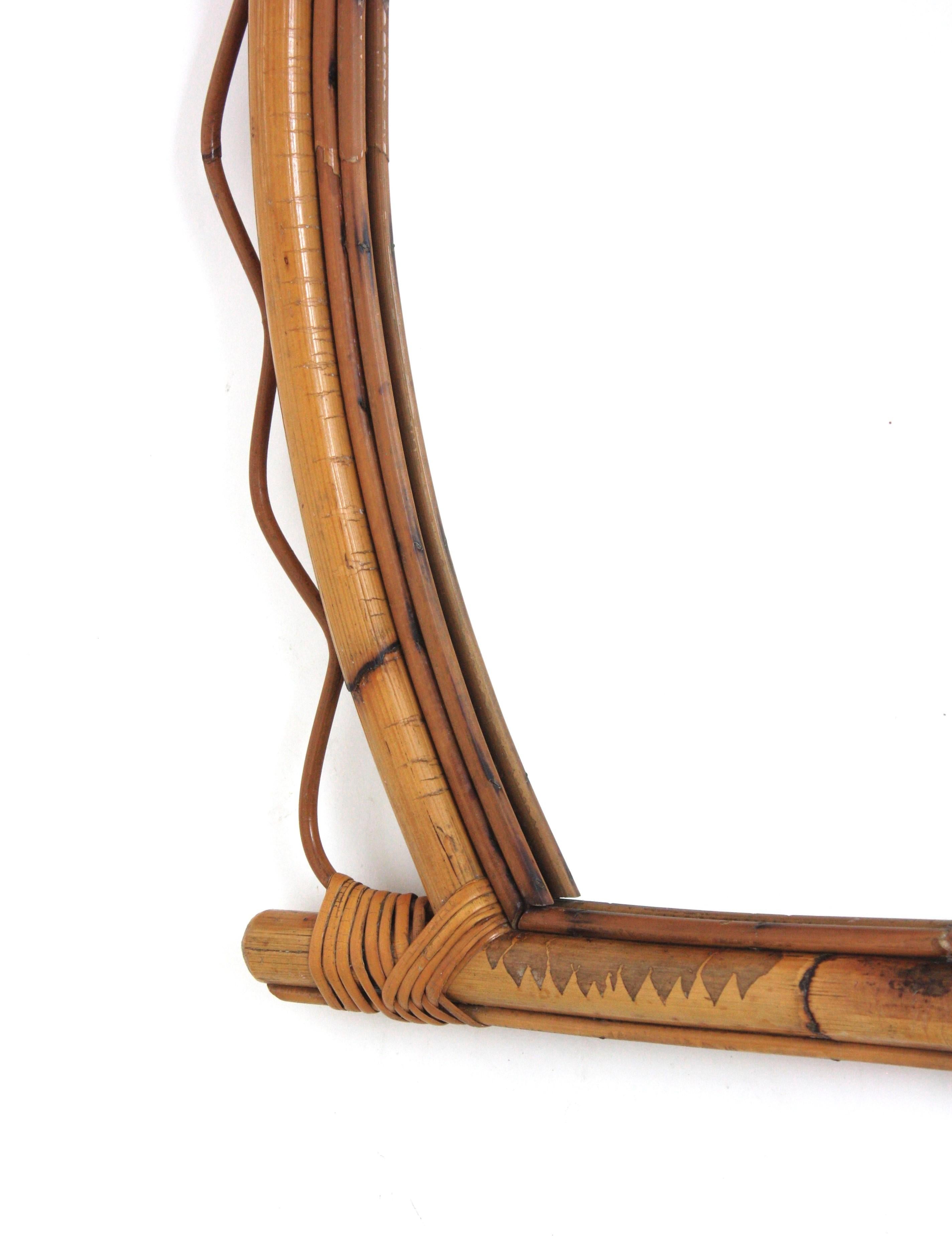 French Riviera Rattan Wall Mirror with Jagged Frame, 1950s For Sale 3