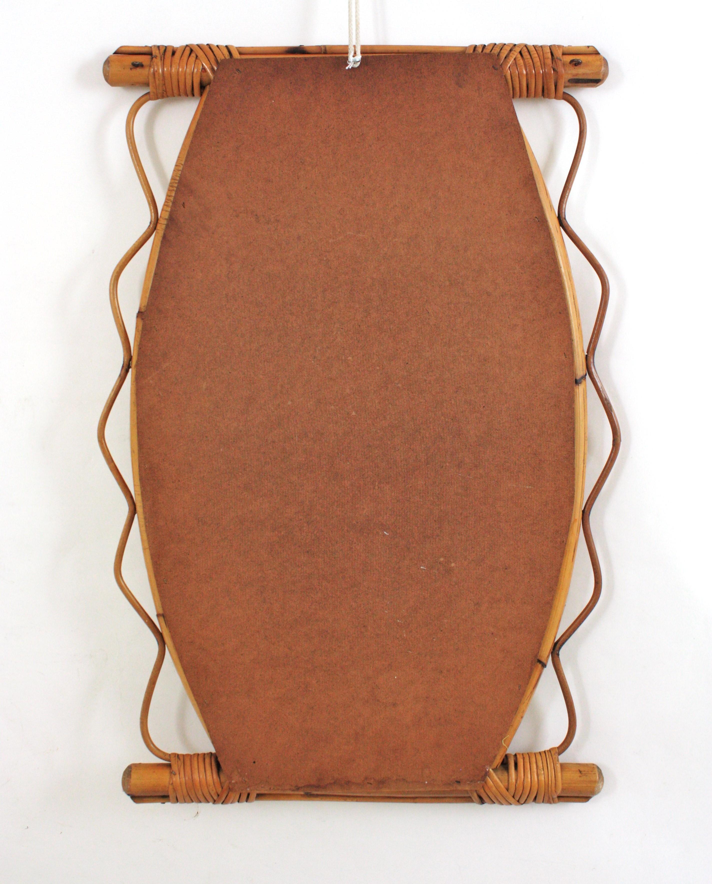 French Riviera Rattan Wall Mirror with Jagged Frame, 1950s For Sale 4