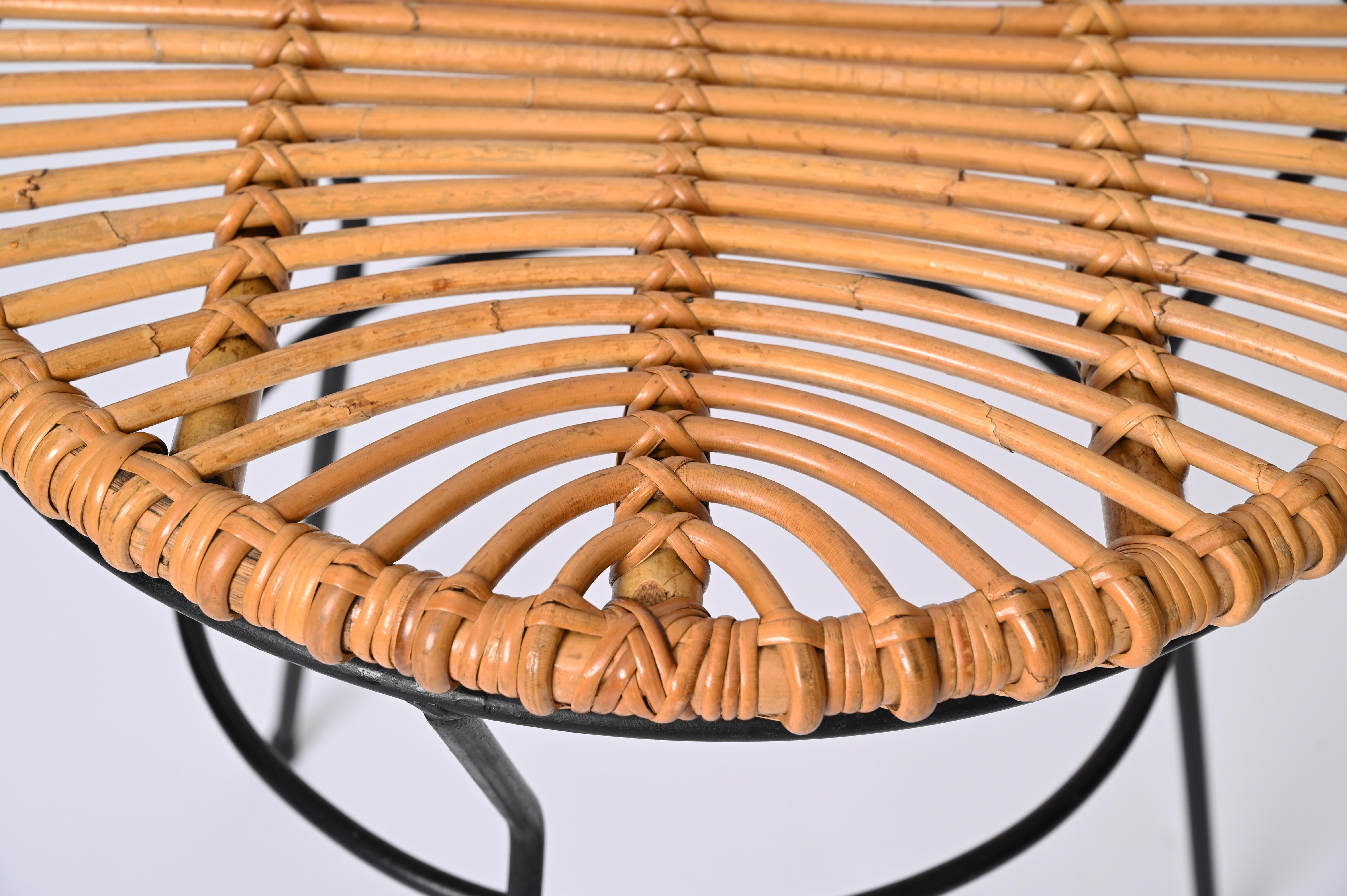 French Riviera Rattan, Wicker and Iron Coffee Table, Roberto Mango, Italy 1960s For Sale 4