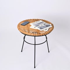 French Riviera Rattan, Wicker and Iron Coffee Table, Roberto Mango, Italy 1960s