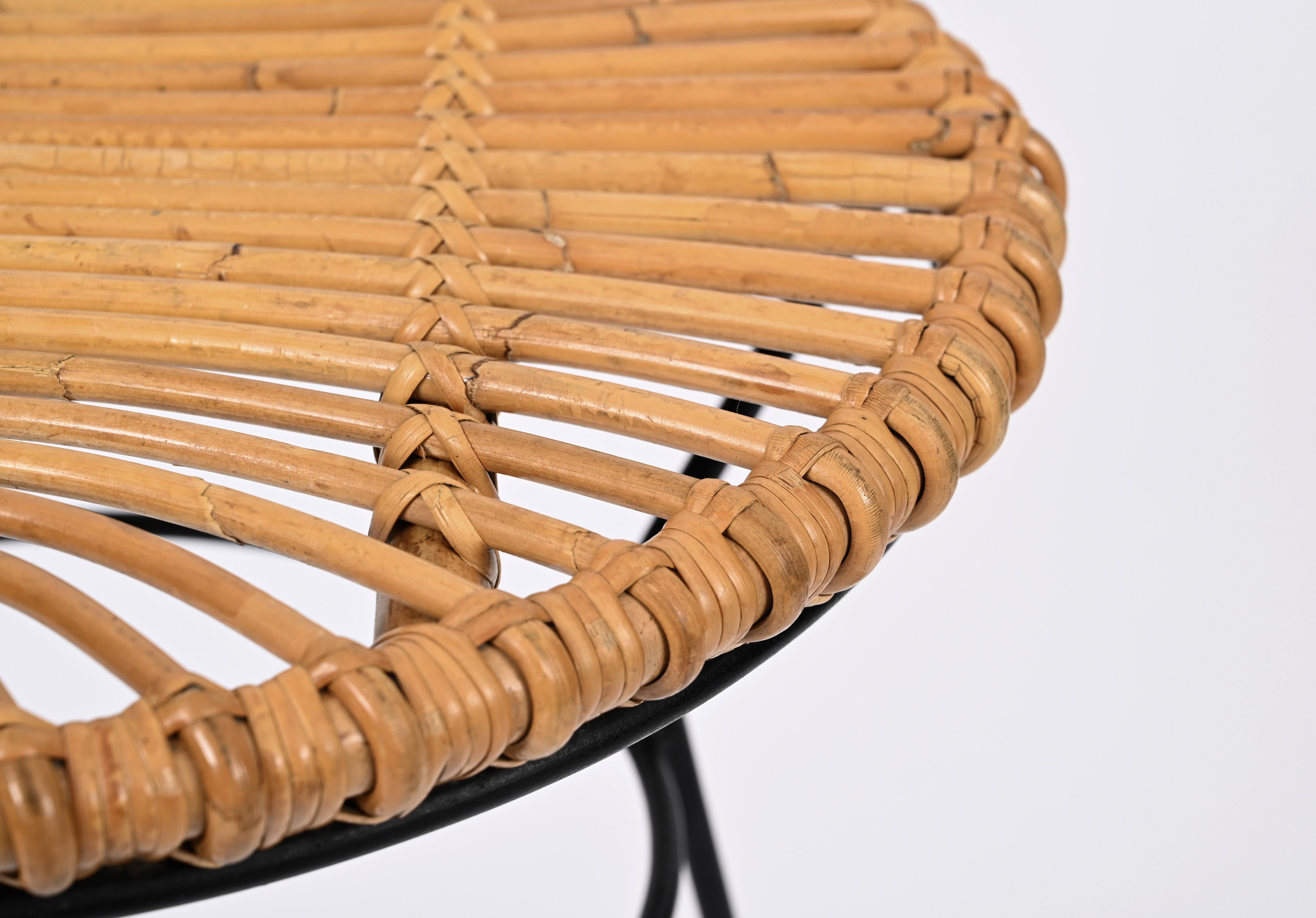 French Riviera Rattan, Wicker and Iron Coffee Table, Roberto Mango, Italy 1960s For Sale 1