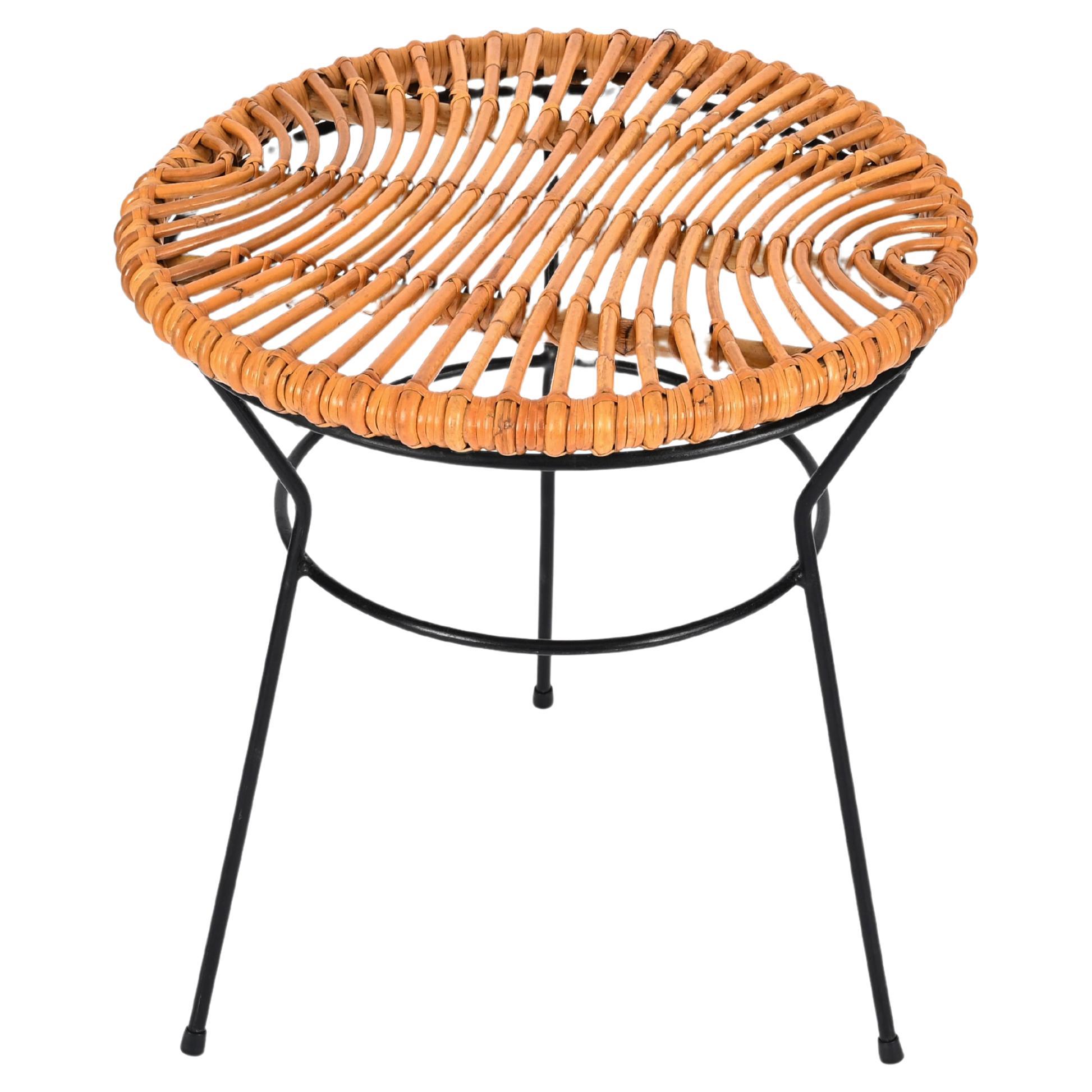 French Riviera Rattan, Wicker and Iron Coffee Table, Roberto Mango, Italy 1960s For Sale