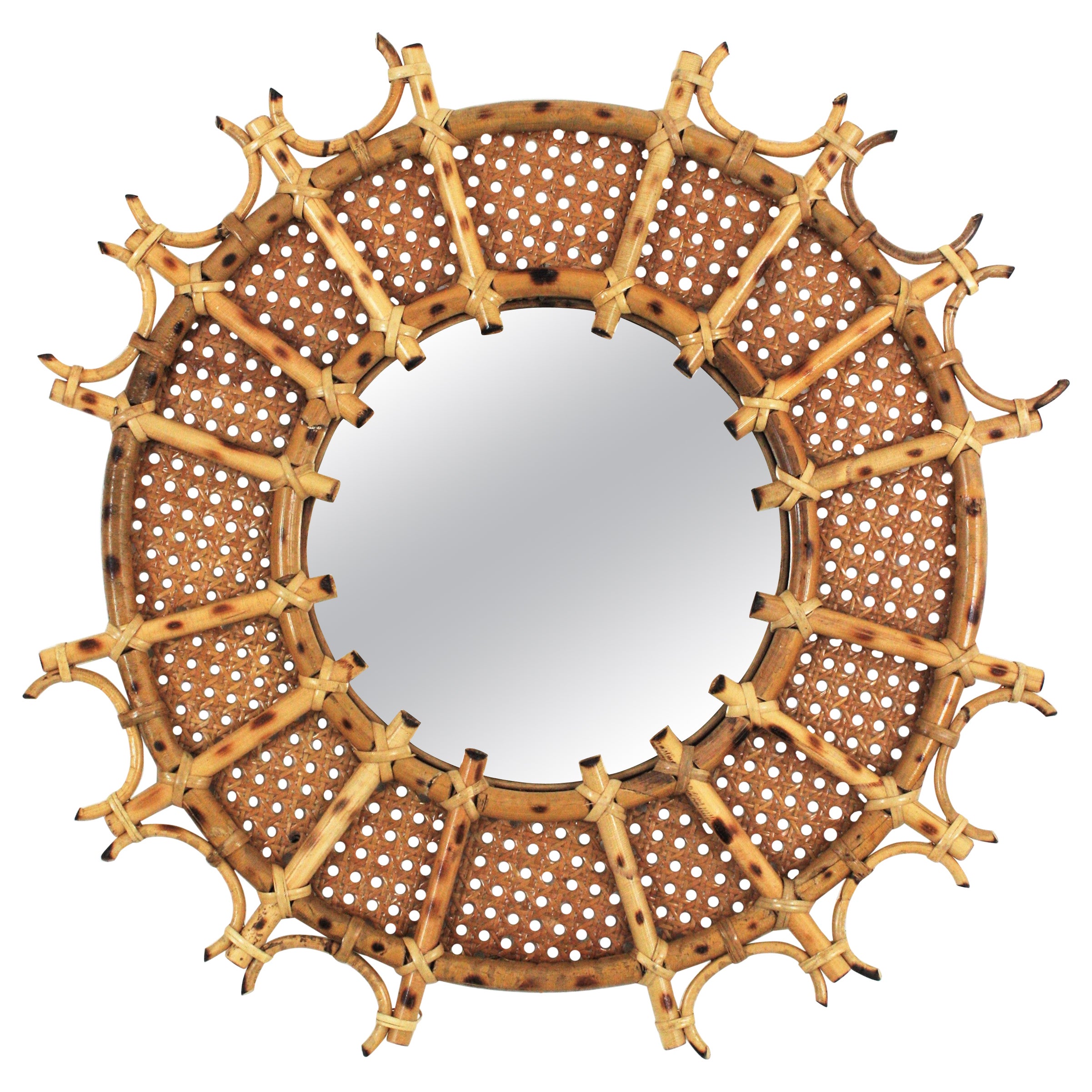 French Riviera Rattan Wicker Sunburst Mirror