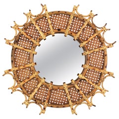 Französisch Riviera Rattan Wicker Sunburst Spiegel