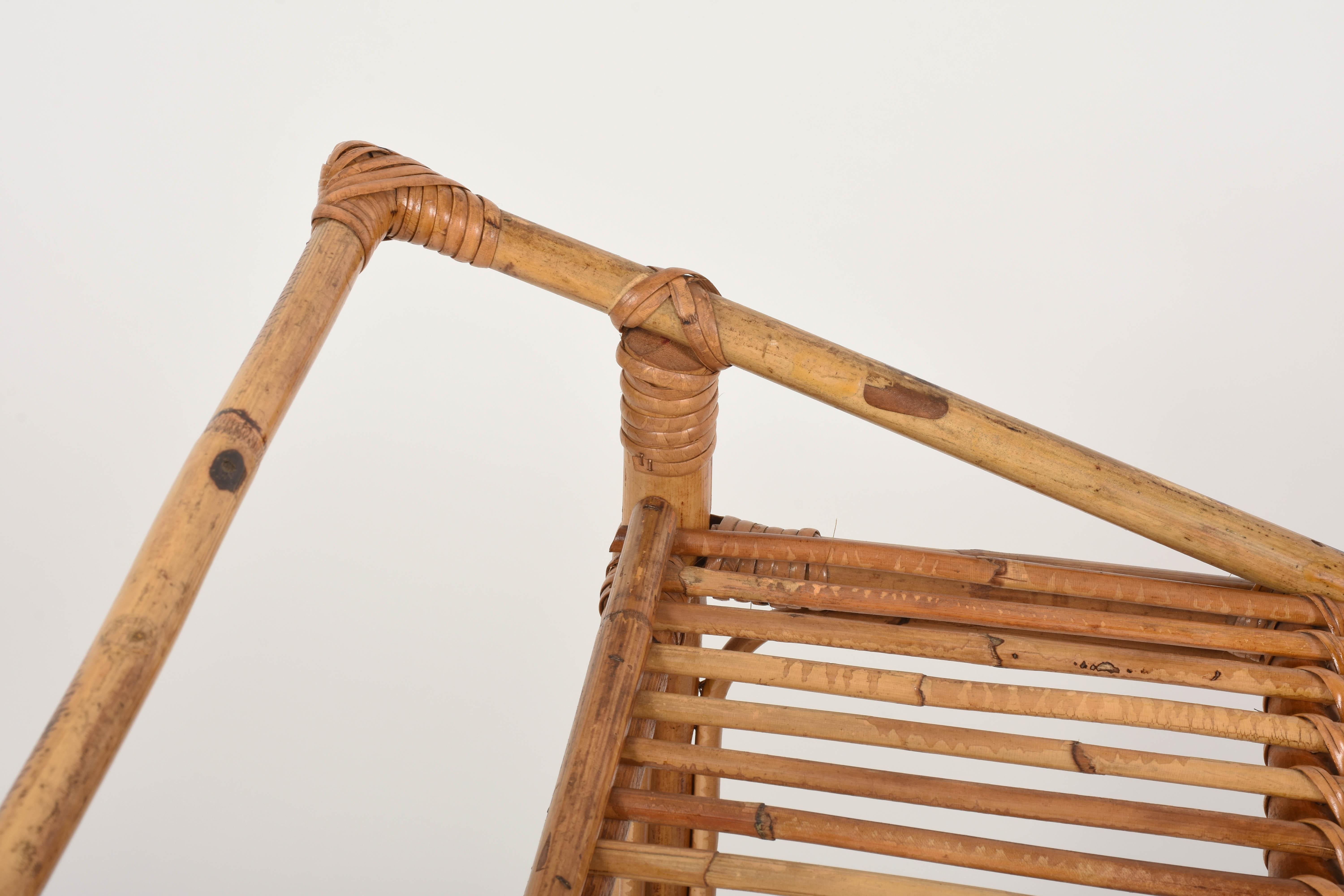 French Riviera Rectangular Bamboo and Rattan Trolley Bar Cart, France, 1960s 4