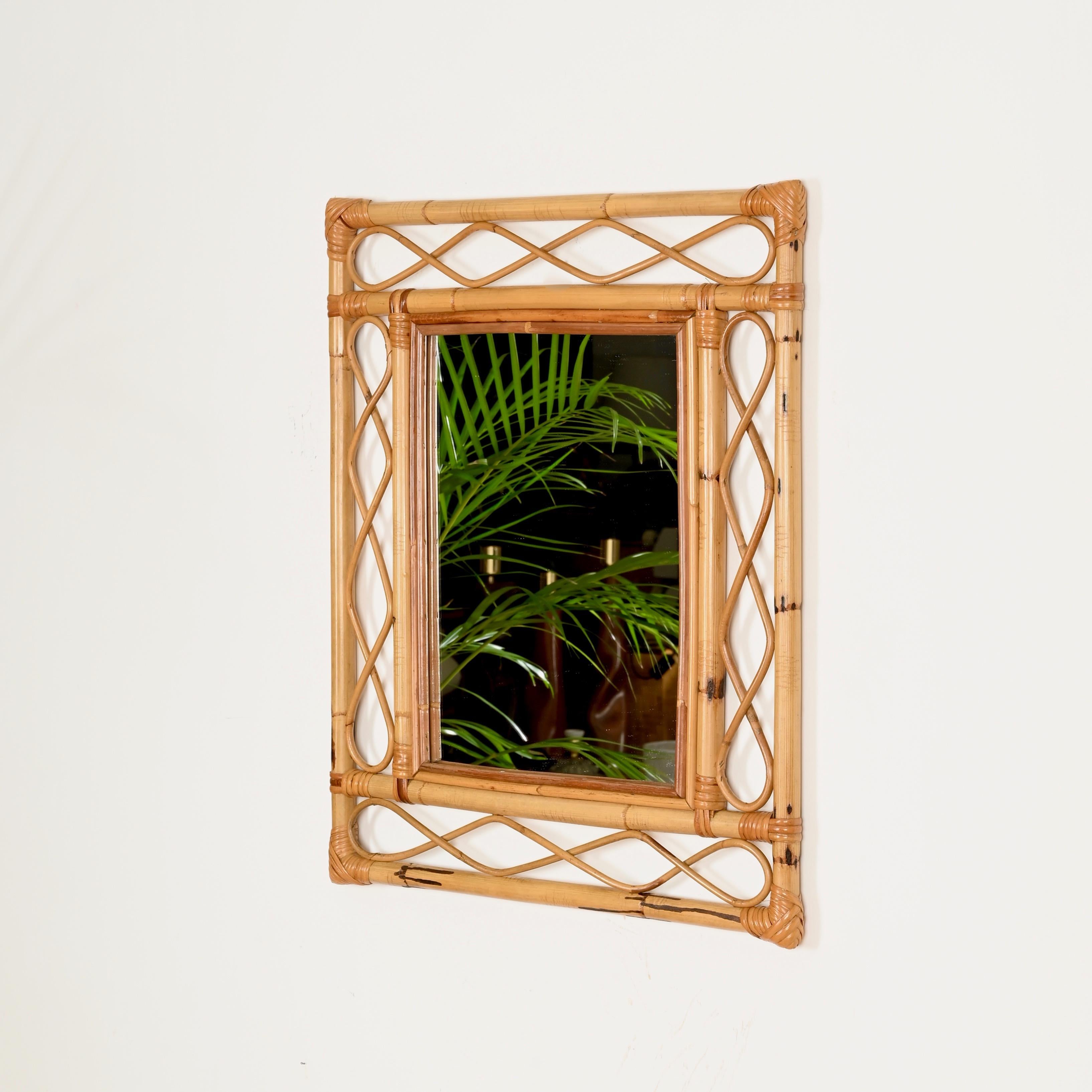 French Riviera Rectangular Mirror in Bamboo, Rattan and Wicker, Italy ...