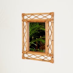 Miroir rectangulaire Côte d'Azur en bambou, rotin et osier, Italie, années 1960