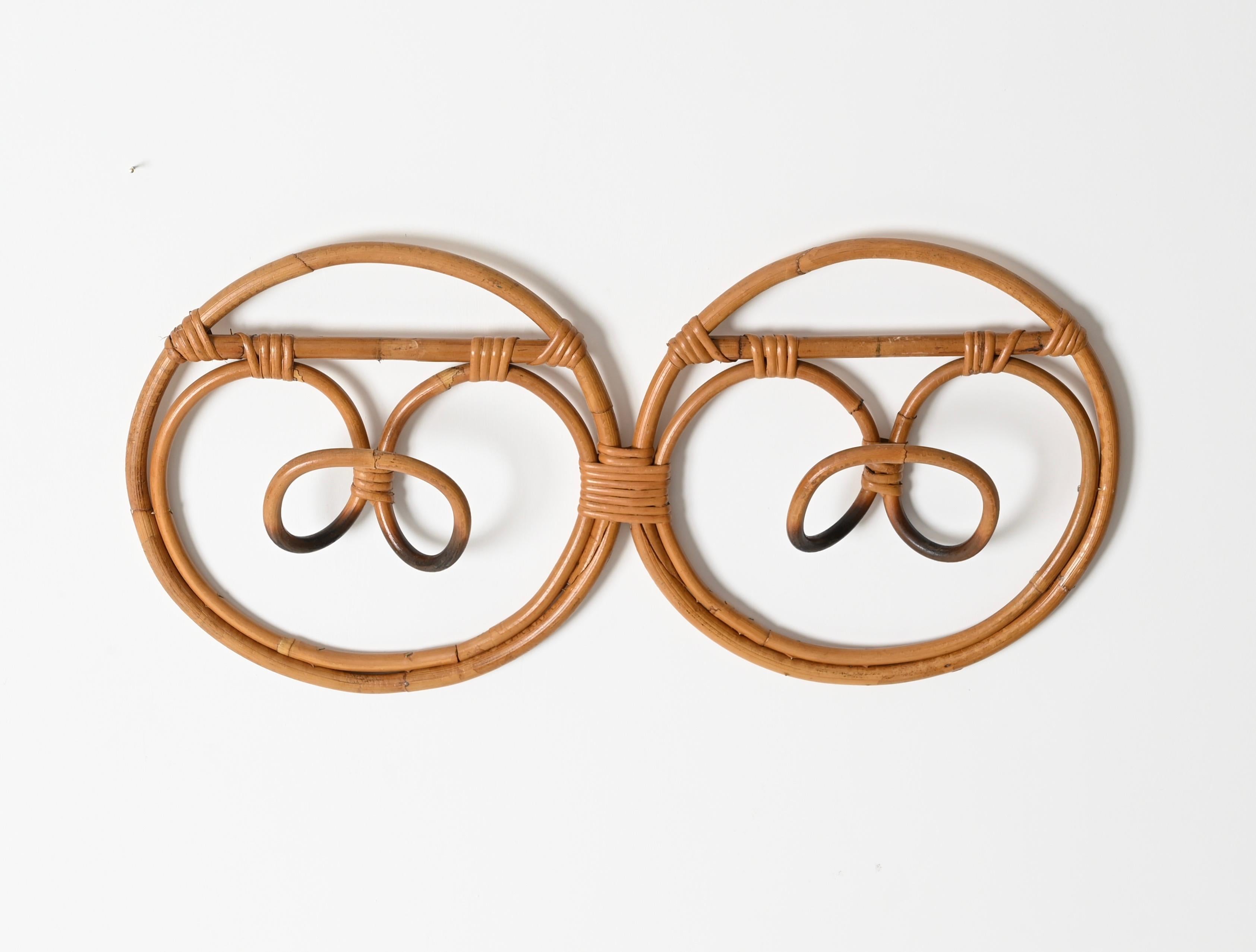 French Riviera Round Coat Rack, Bamboo and Wicker by Albini & Helg, Italy 1960s For Sale 3
