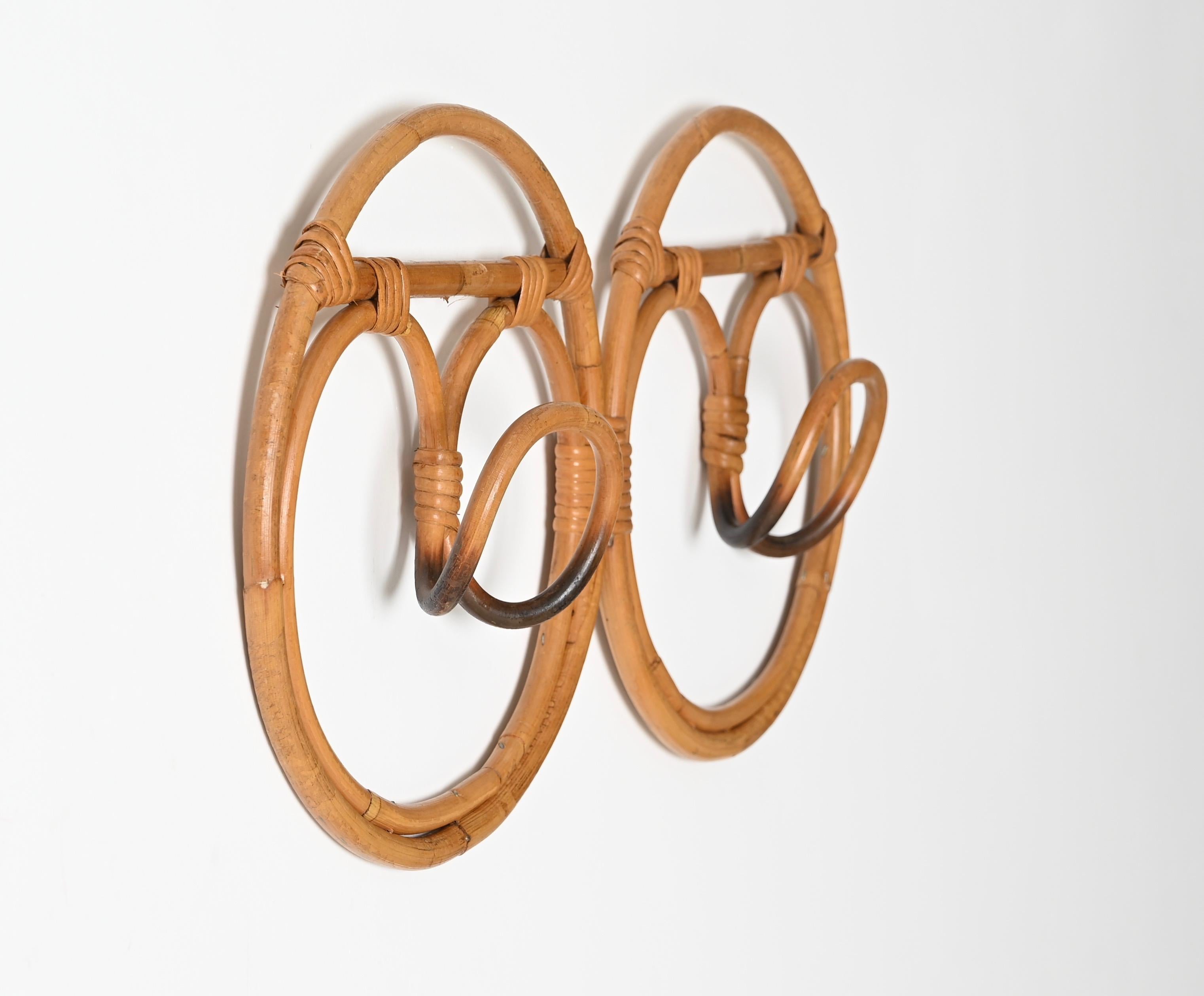 French Riviera Round Coat Rack, Bamboo and Wicker by Albini & Helg, Italy 1960s For Sale 9