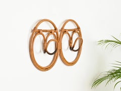 French Riviera Round Coat Rack, Bamboo and Wicker by Albini & Helg, Italy 1960s