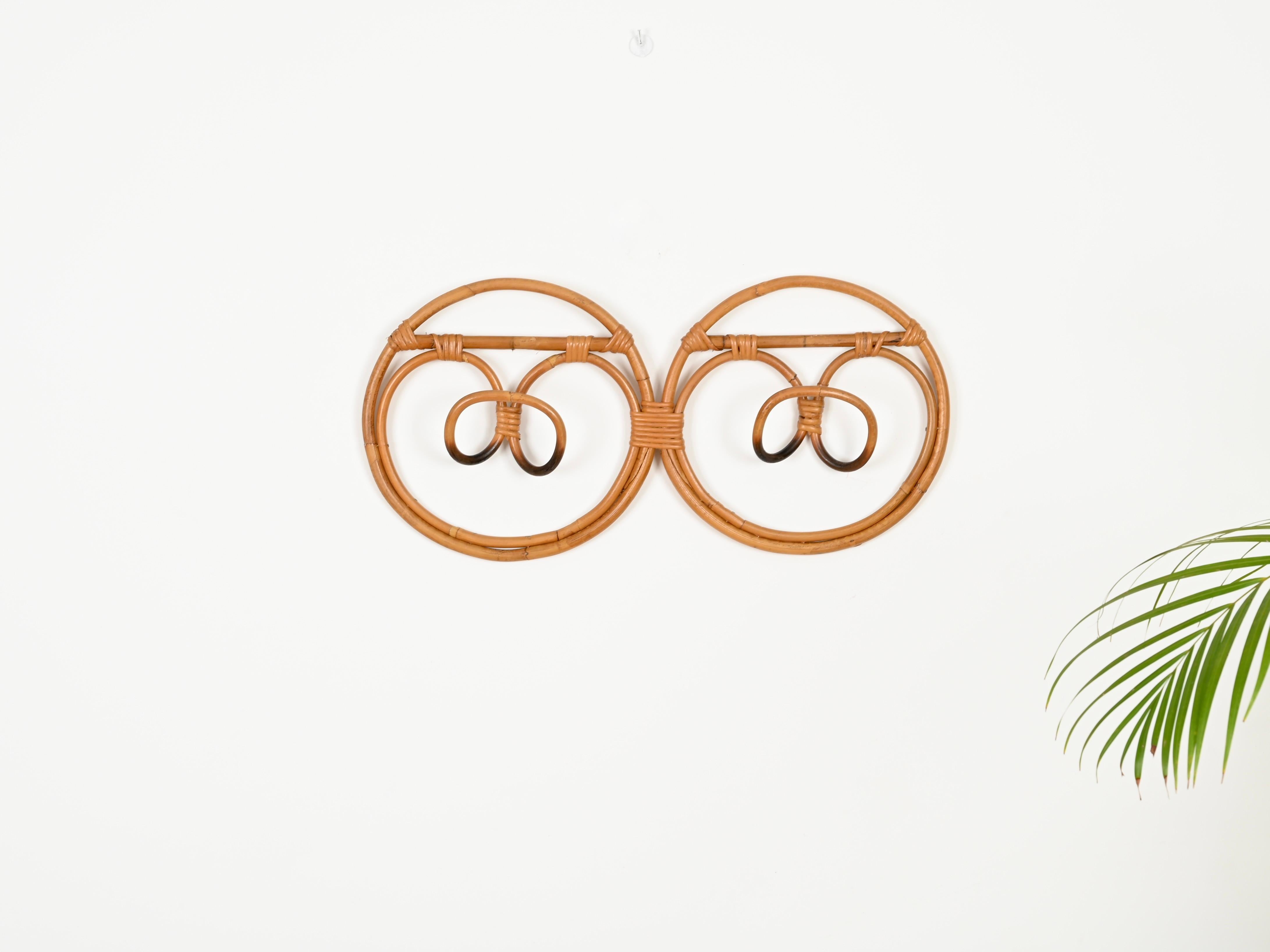 Italian French Riviera Round Coat Rack, Bamboo and Wicker by Albini & Helg, Italy 1960s For Sale