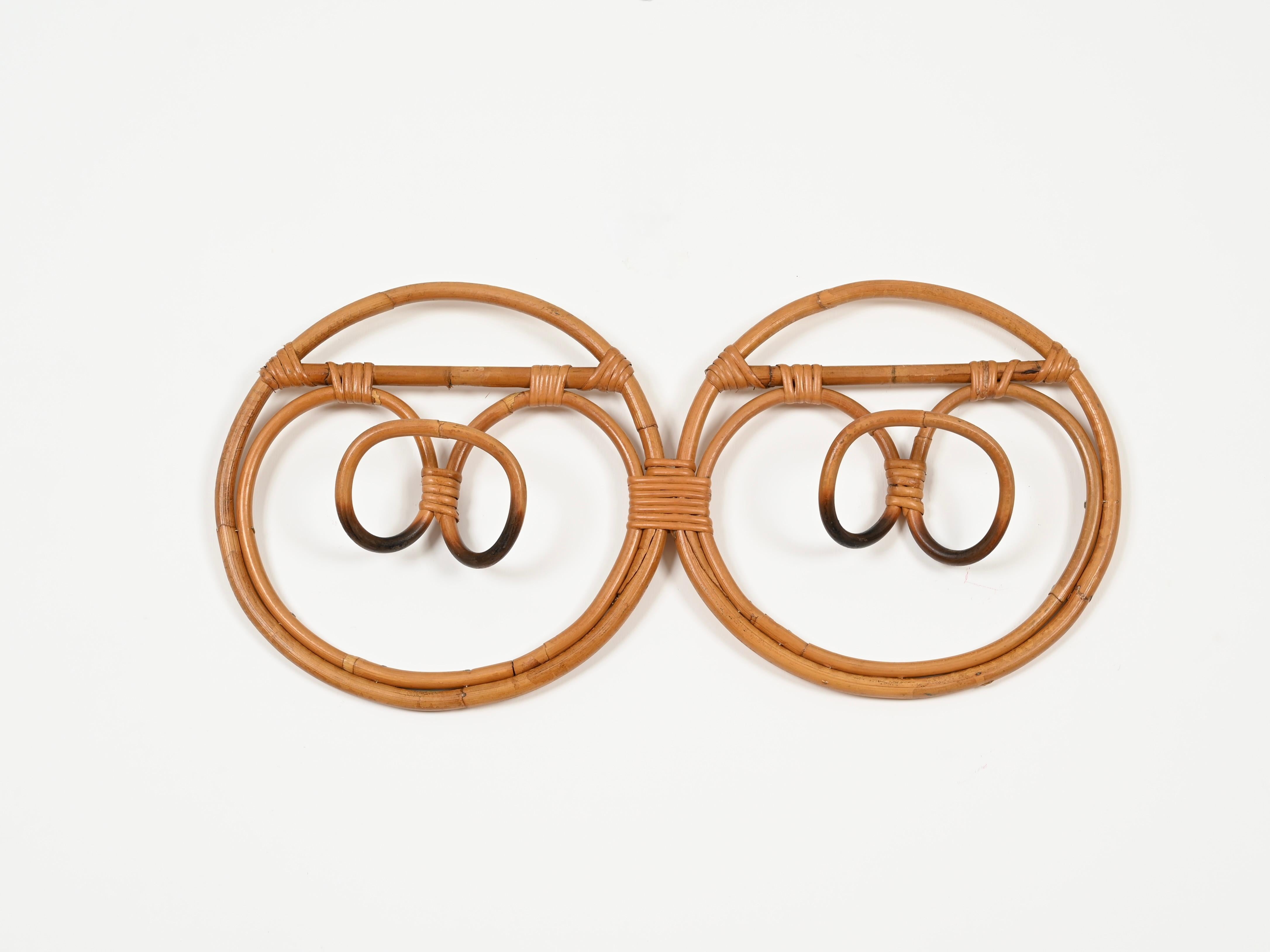French Riviera Round Coat Rack, Bamboo and Wicker by Albini & Helg, Italy 1960s In Good Condition For Sale In Roma, IT
