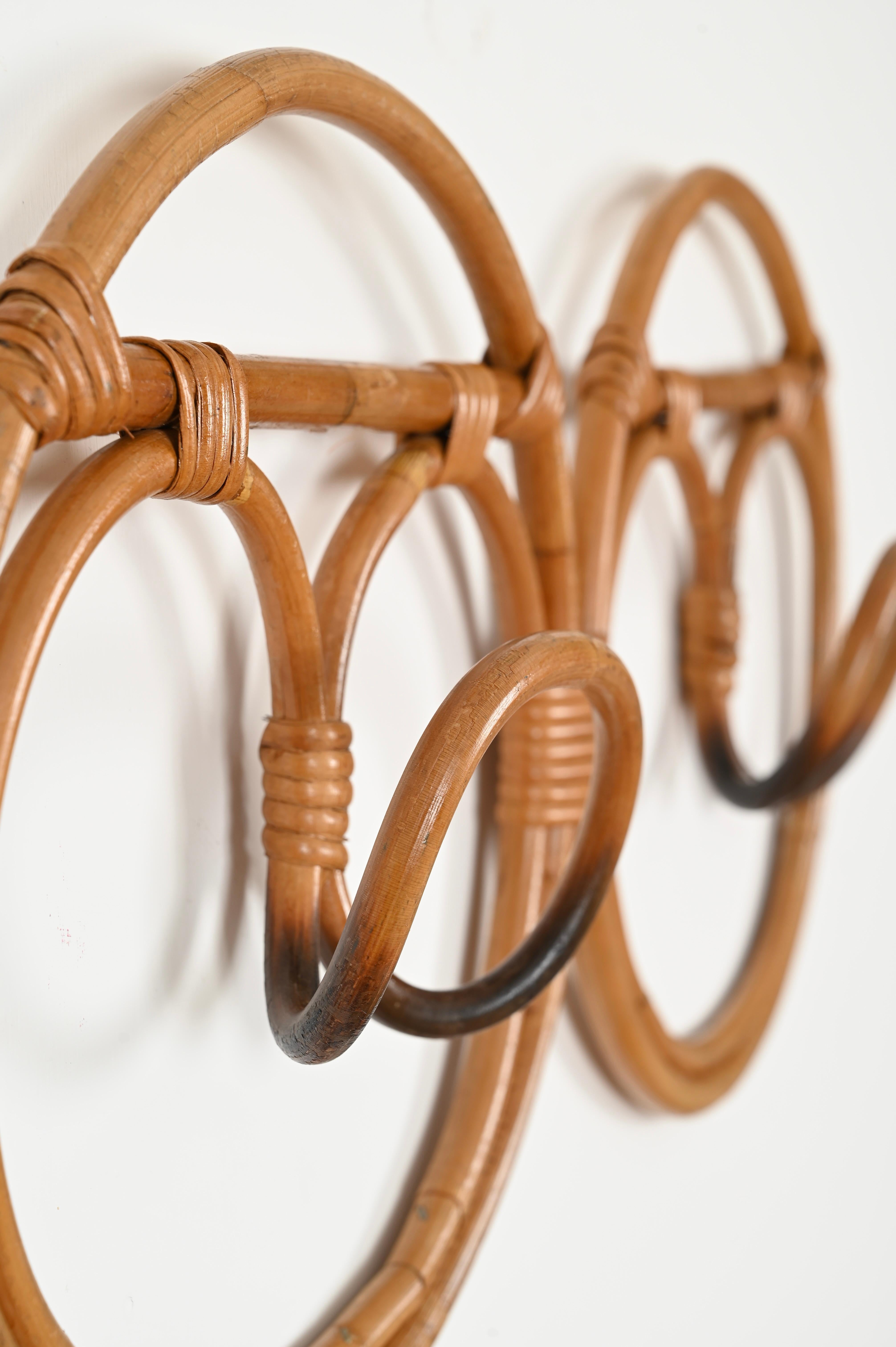 Mid-20th Century French Riviera Round Coat Rack, Bamboo and Wicker by Albini & Helg, Italy 1960s For Sale