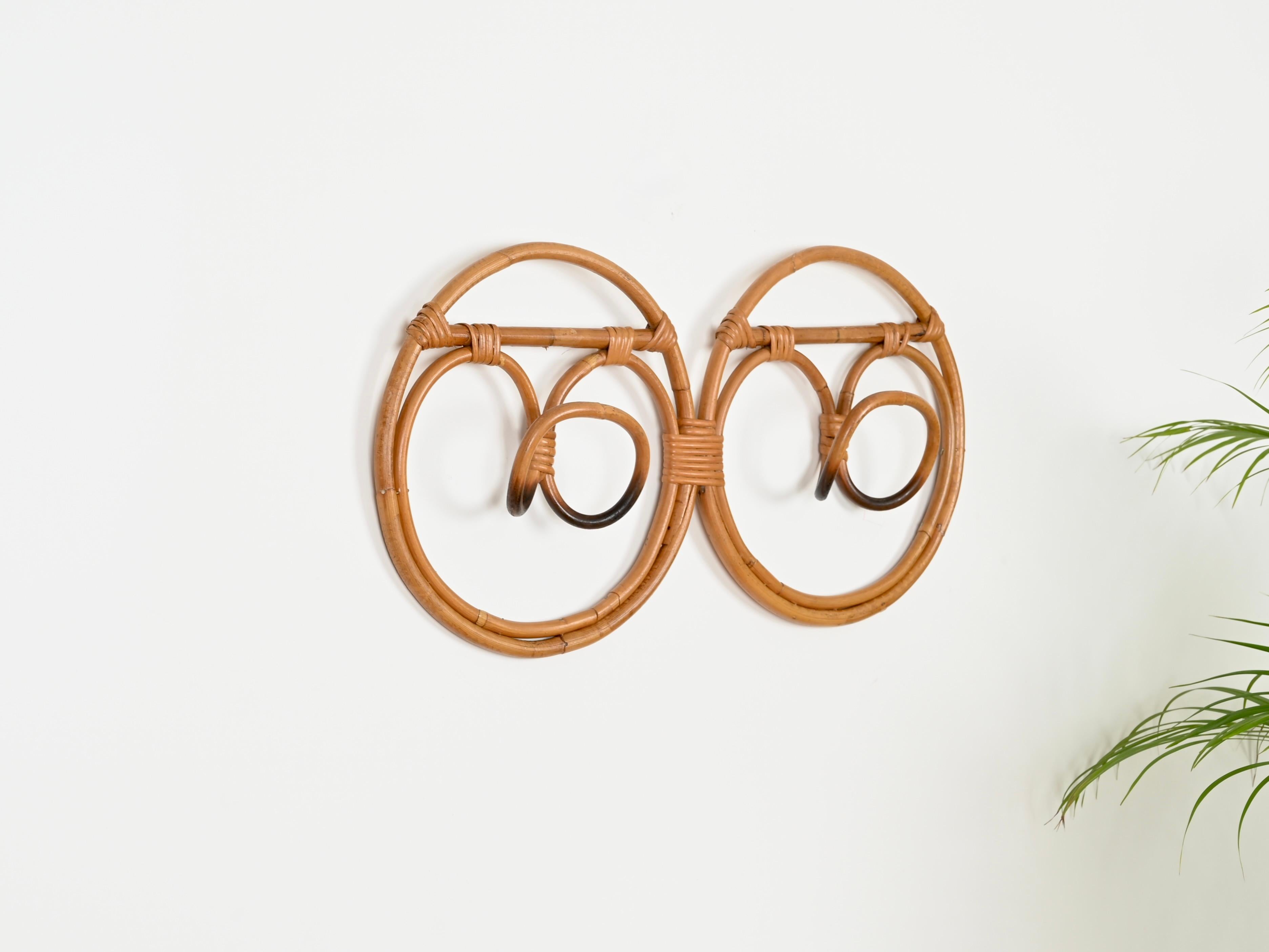French Riviera Round Coat Rack, Bamboo and Wicker by Albini & Helg, Italy 1960s For Sale 1