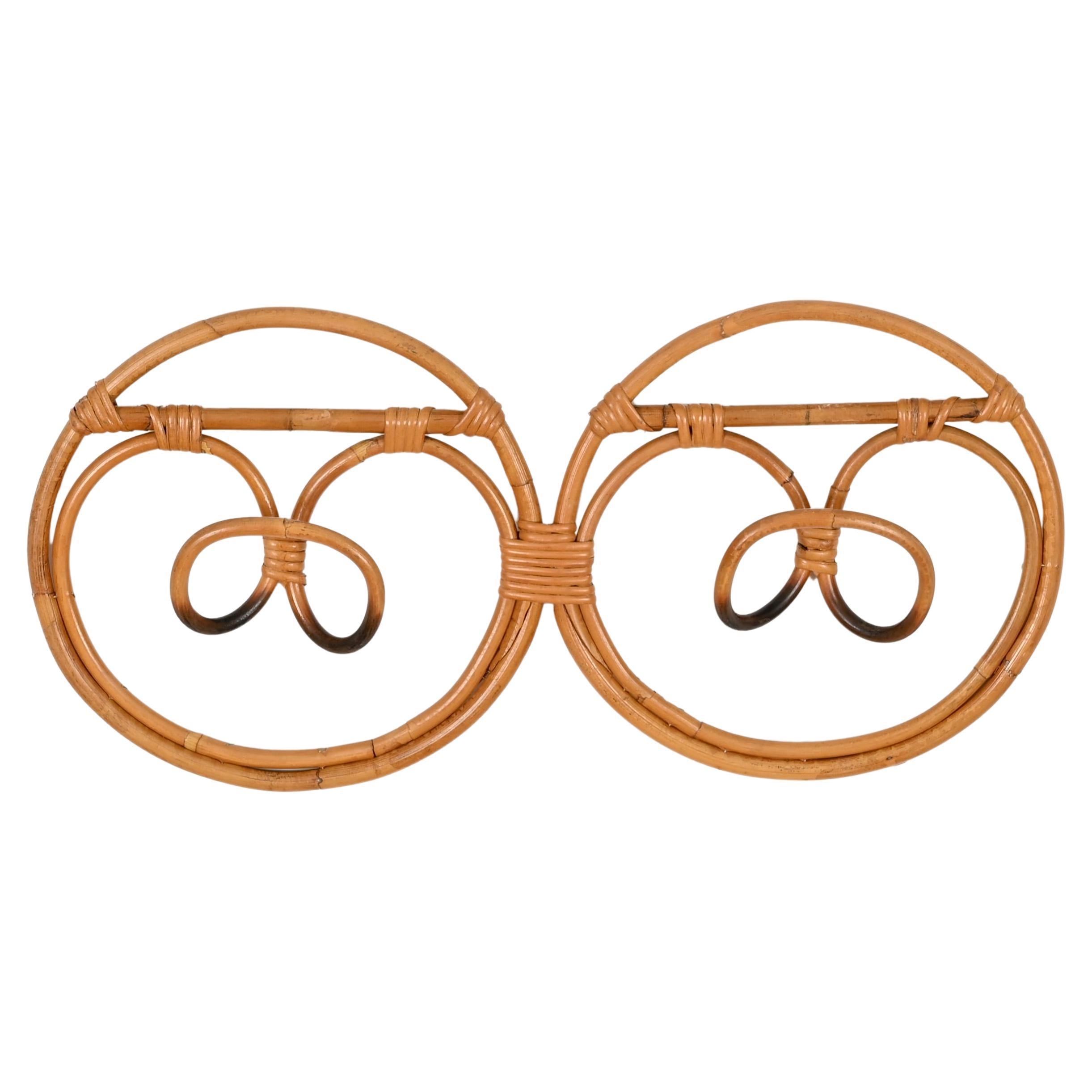 French Riviera Round Coat Rack, Bamboo and Wicker by Albini & Helg, Italy 1960s For Sale