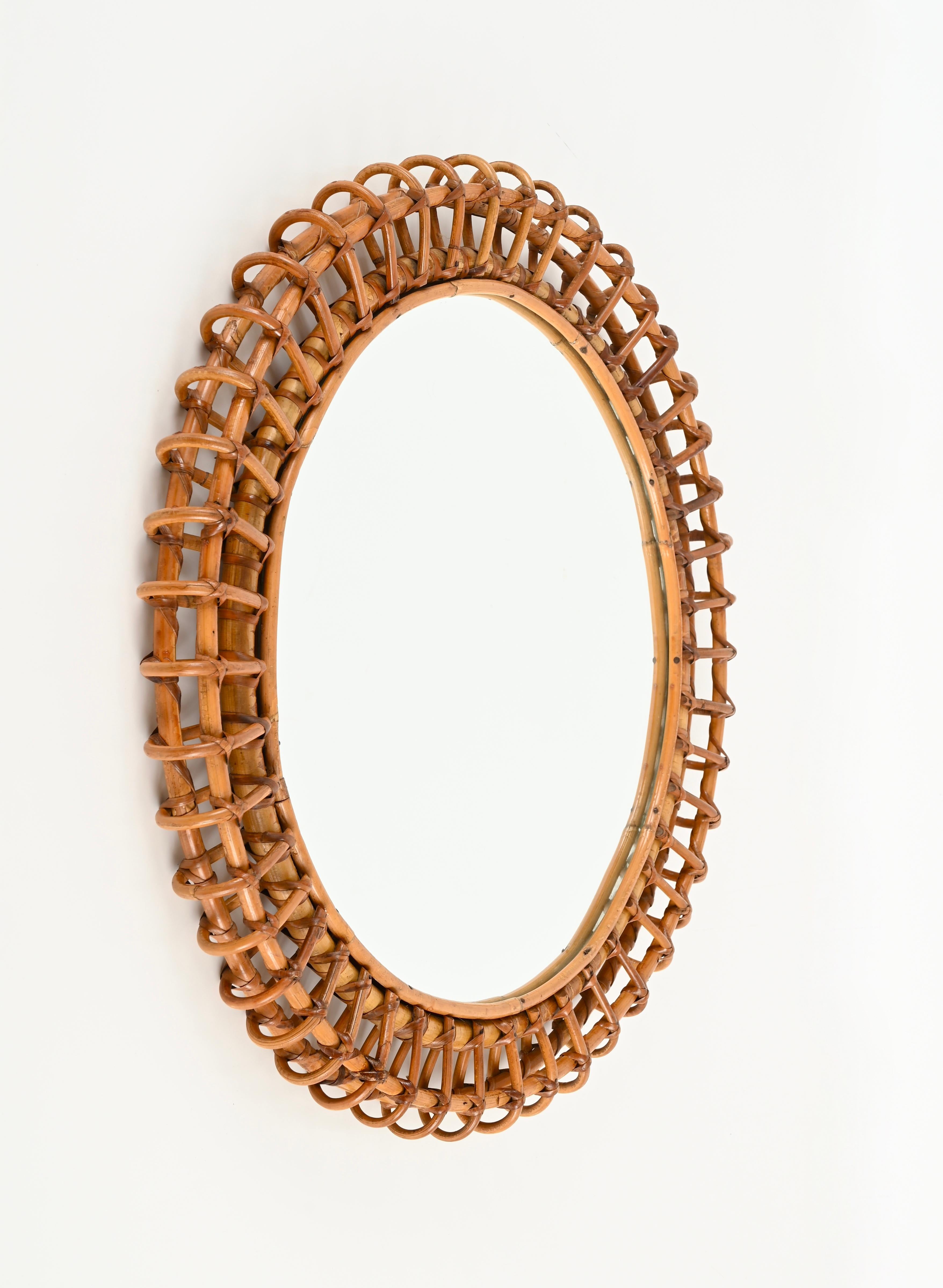French Riviera Round Mirror in Bamboo and Rattan by Franco Albini, Italy 1960s 4