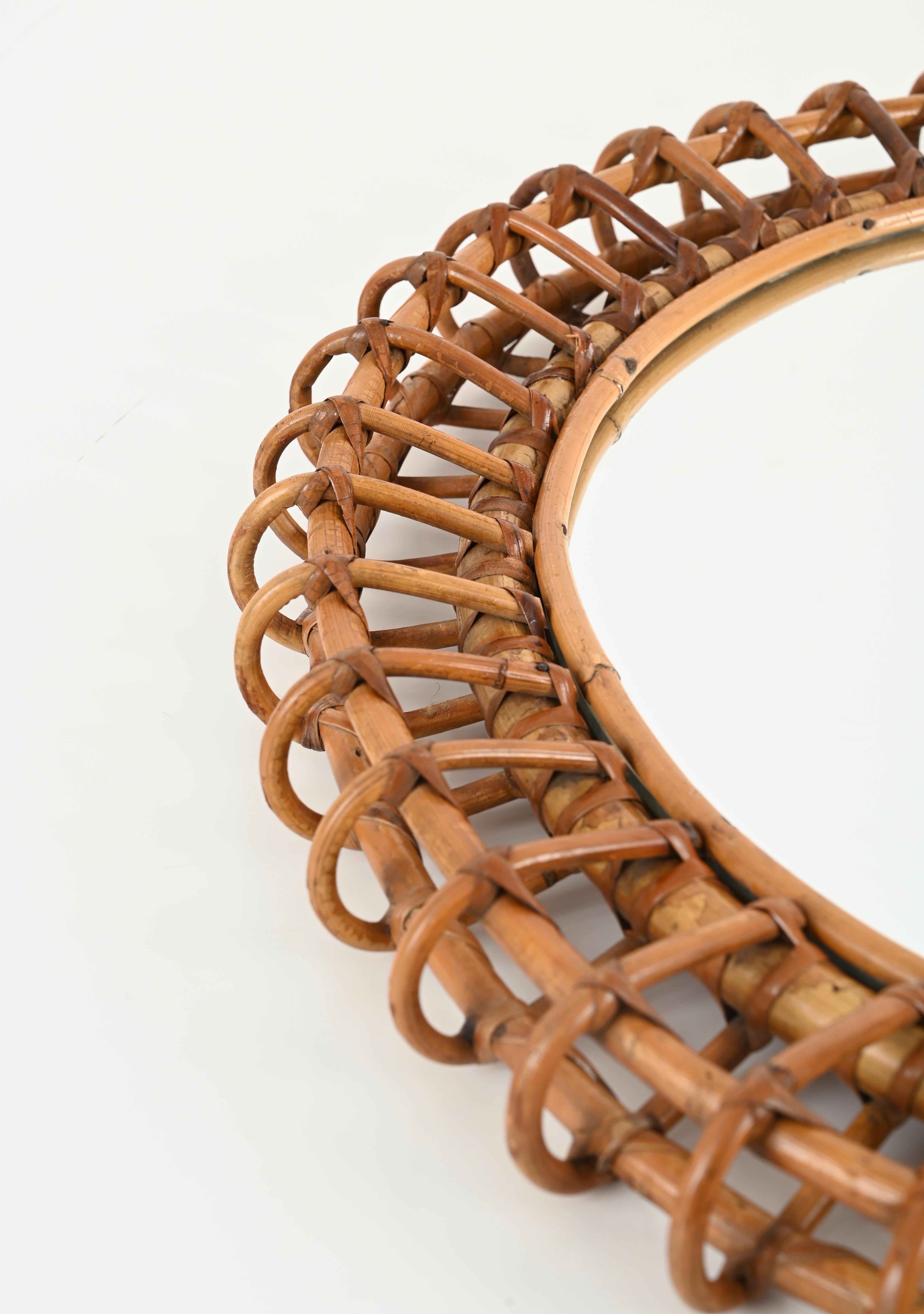 French Riviera Round Mirror in Bamboo and Rattan by Franco Albini, Italy 1960s 5