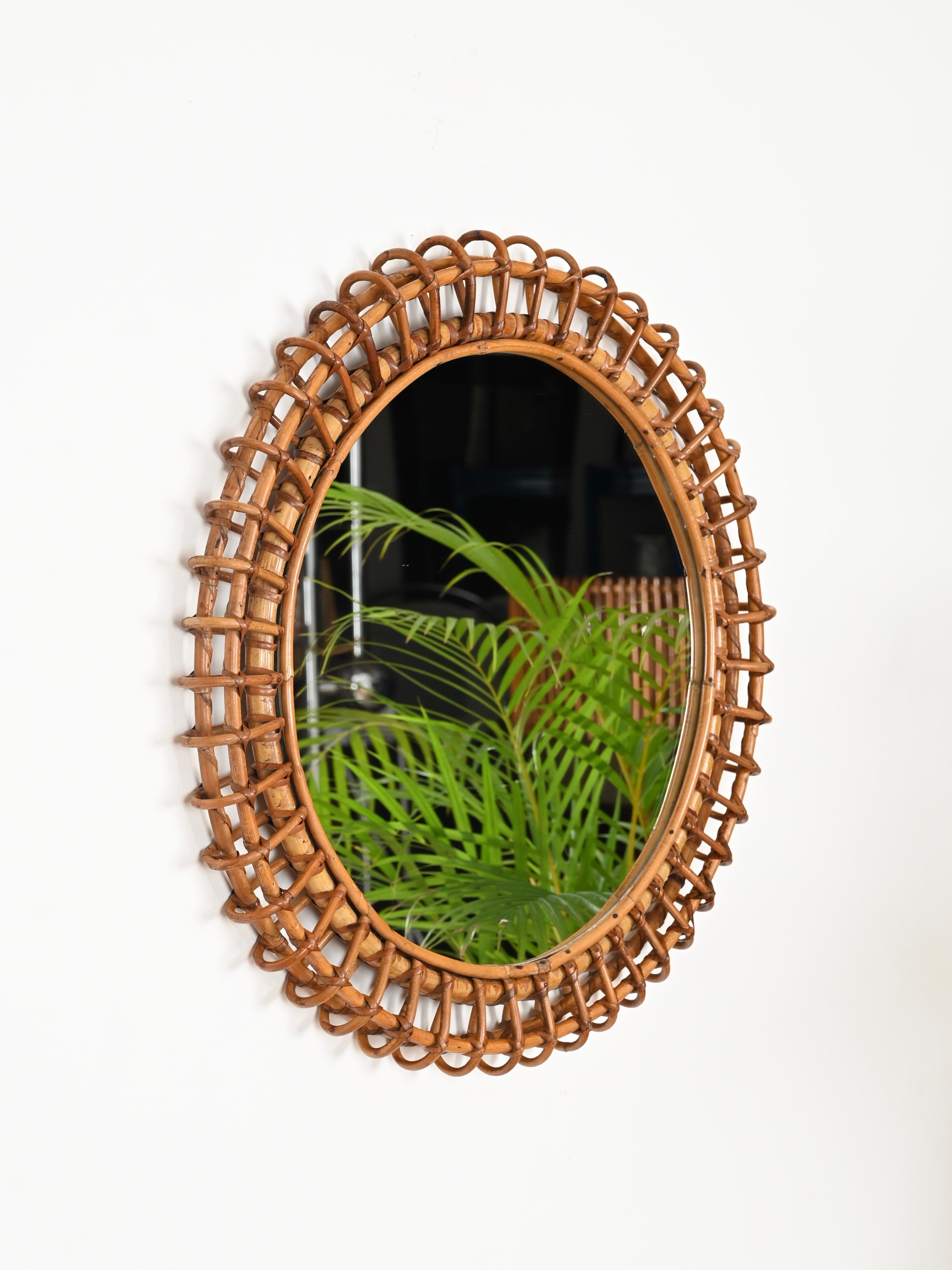 French Riviera Round Mirror in Bamboo and Rattan by Franco Albini, Italy 1960s 8