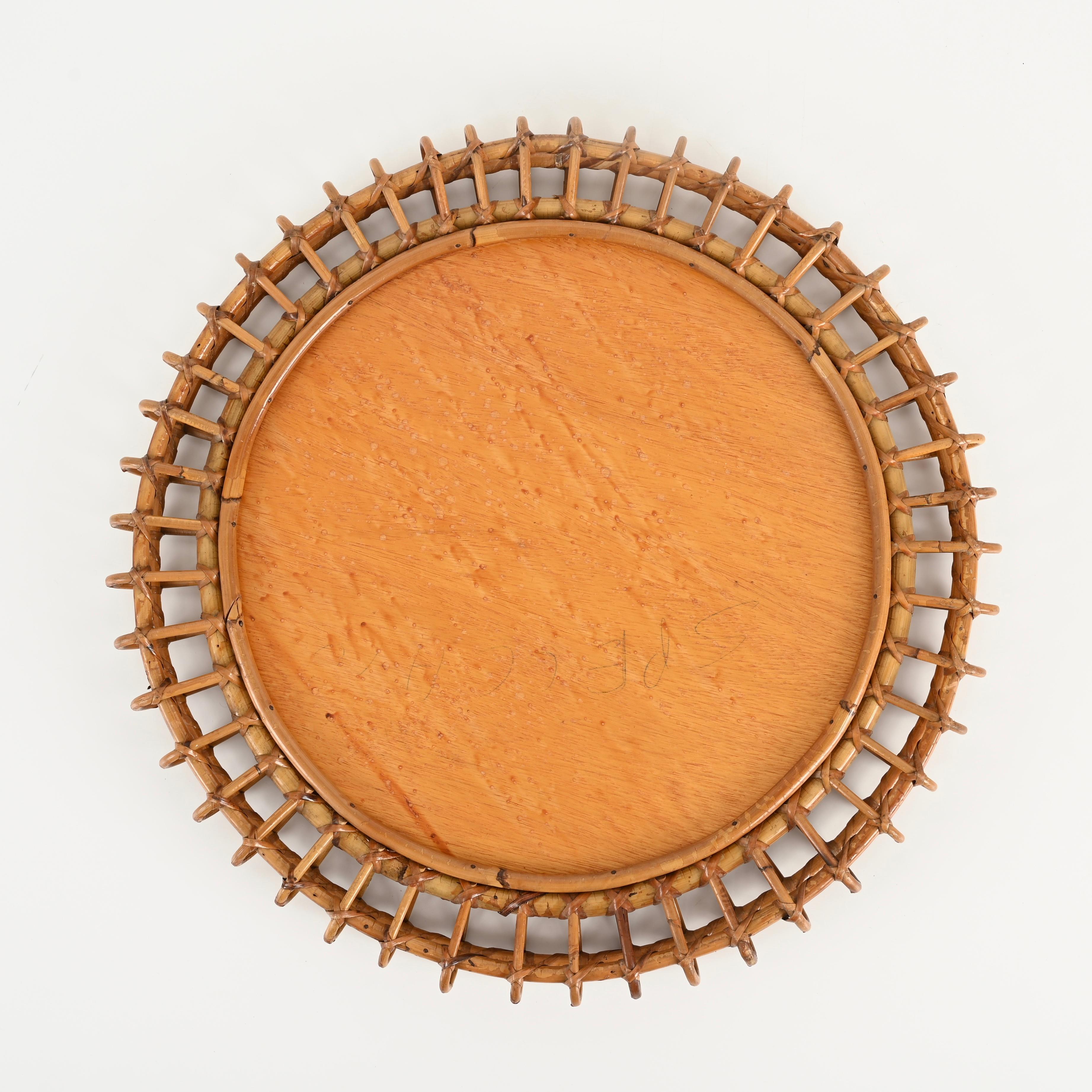 20th Century French Riviera Round Mirror in Bamboo and Rattan by Franco Albini, Italy 1960s