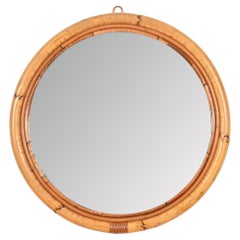 Miroir rond de la Côte d'Azur en bambou et osier incurvé, Italie, années 1970