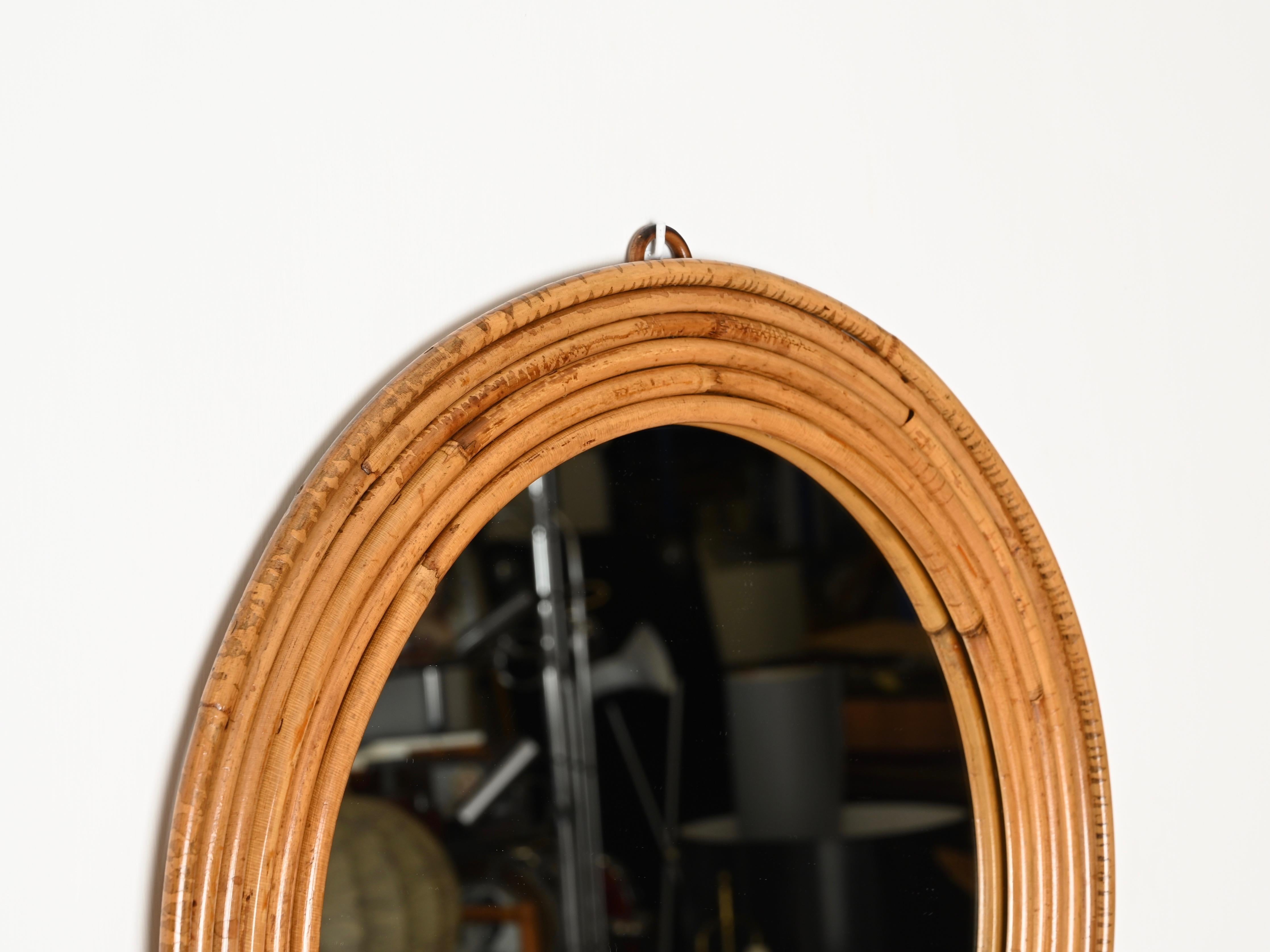 French Riviera Round Mirror in Curved Rattan by Vivai Del Sud, Italy, 1970s For Sale 2