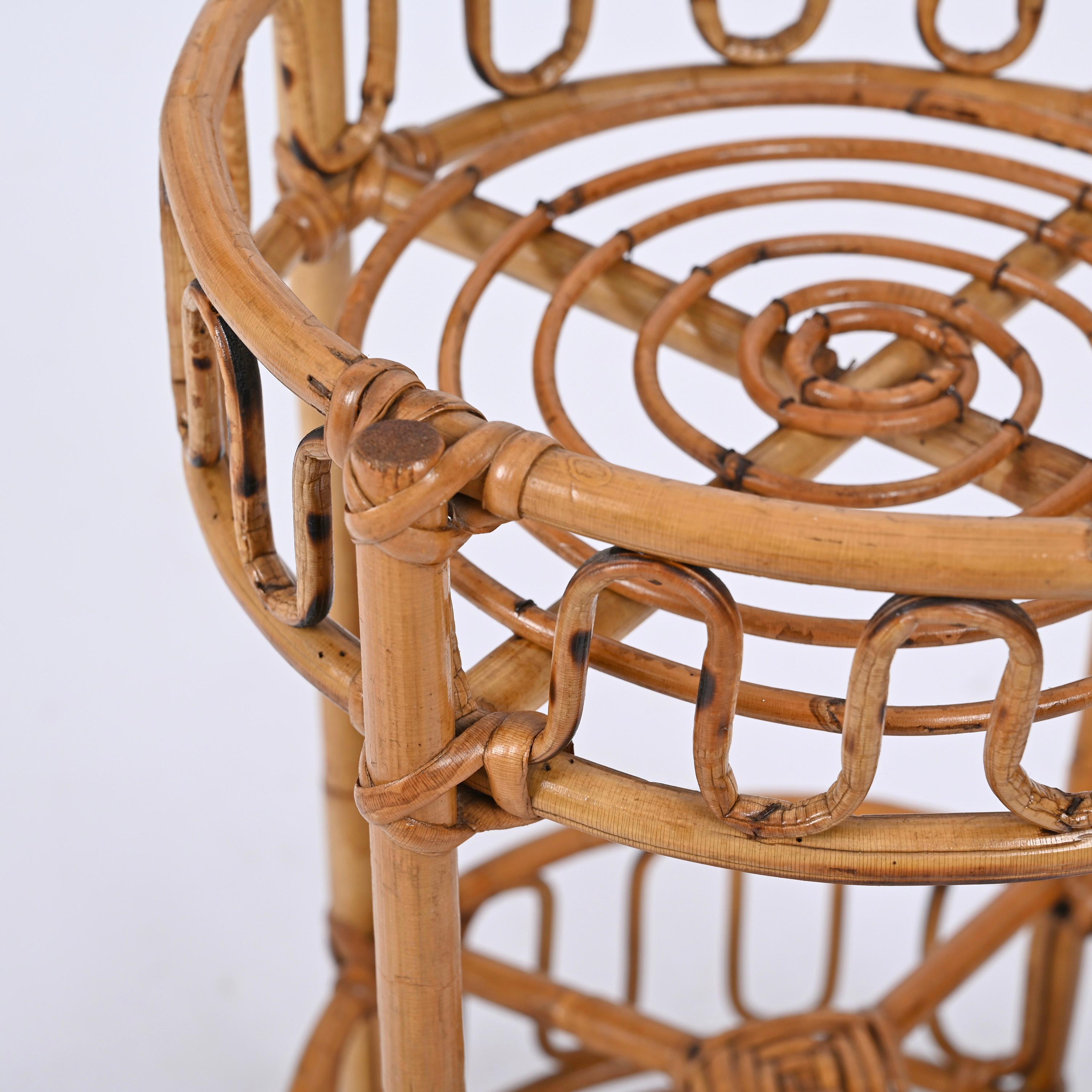 French Riviera Round Service Table with Bamboo and Rattan Bottle Holder, 1960s For Sale 2