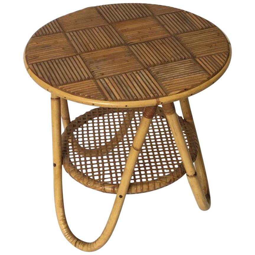 French Riviera Side Table in Bamboo and Cane, circa 1950
