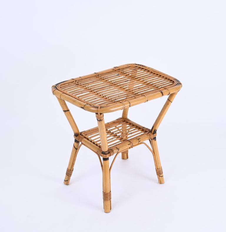 French Riviera Side or Coffee Table in Rattan, Bamboo and Wicker, Italy  1960s For Sale at 1stDibs